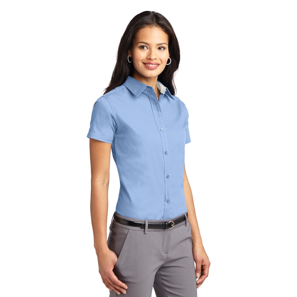 Black/Light Stone Button Up Shirt - Port Authority - Durable