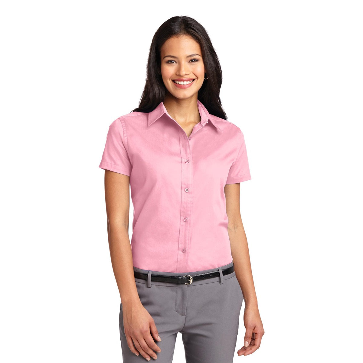Black/Light Stone Button Up Shirt - Port Authority - Durable