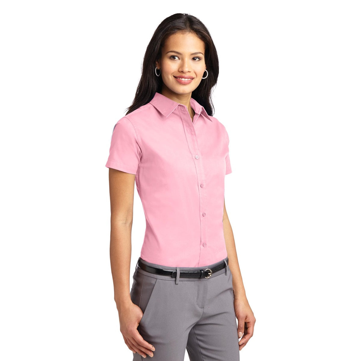 Black/Light Stone Button Up Shirt - Port Authority - Durable