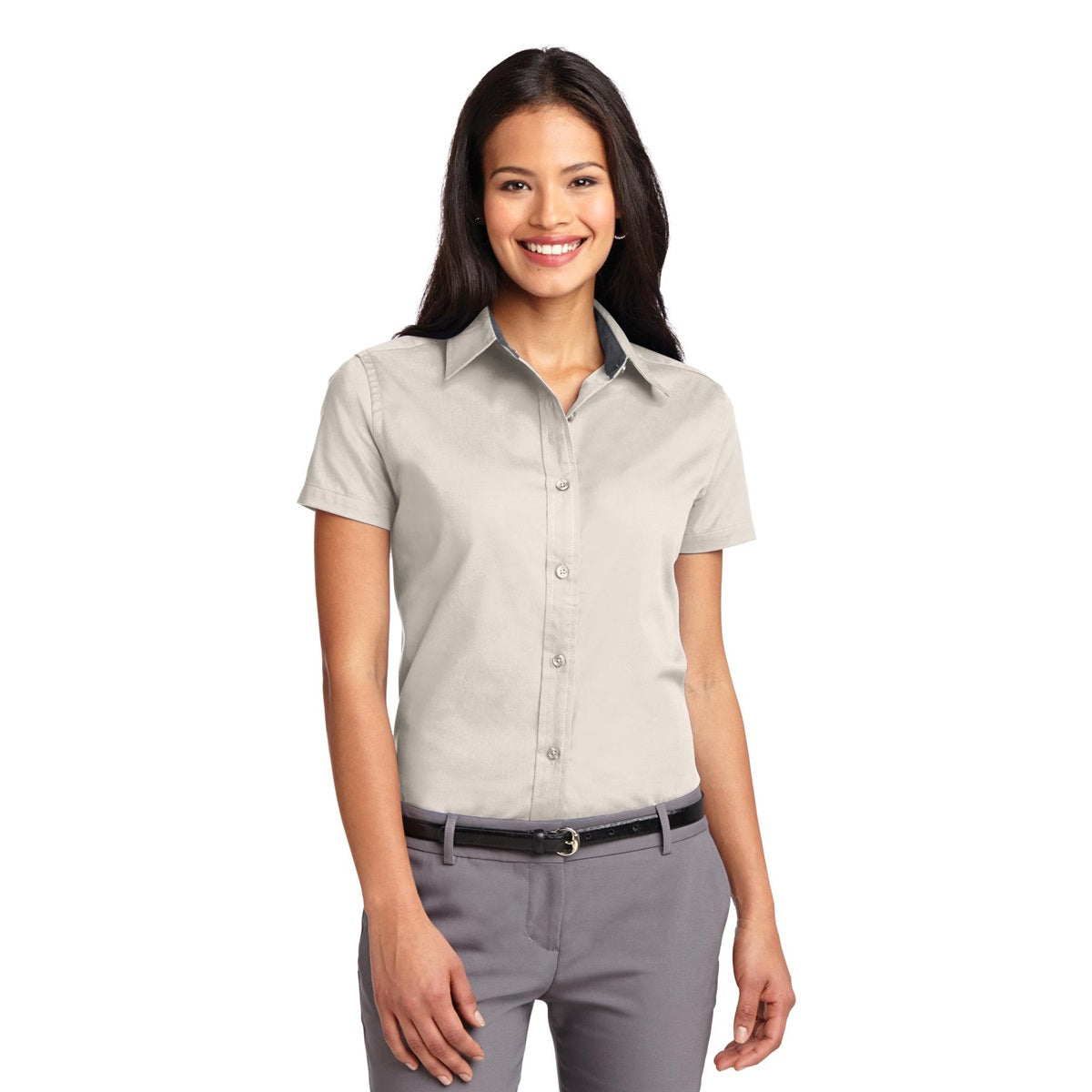 Black/Light Stone Button Up Shirt - Port Authority - Durable