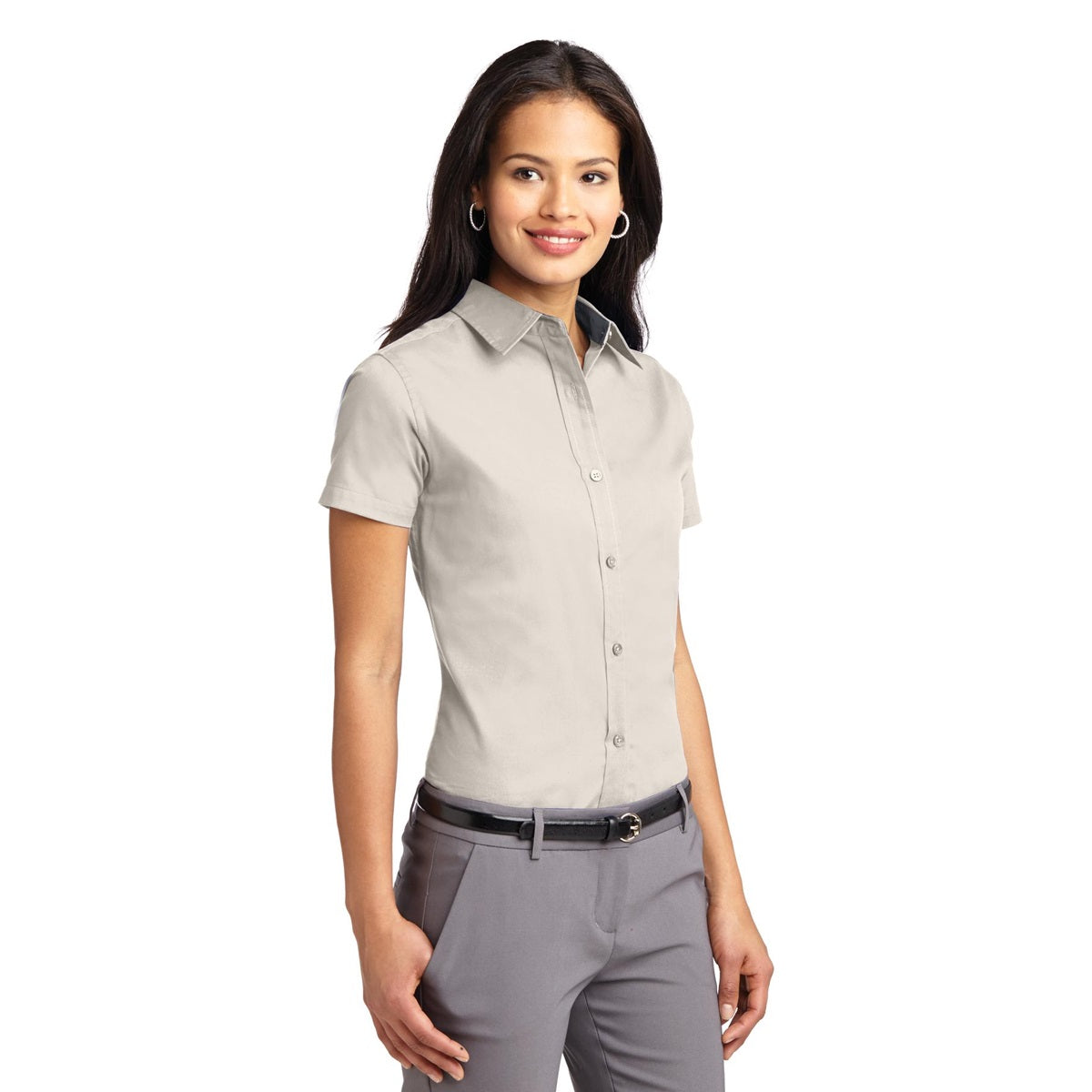 Black/Light Stone Button Up Shirt - Port Authority - Durable