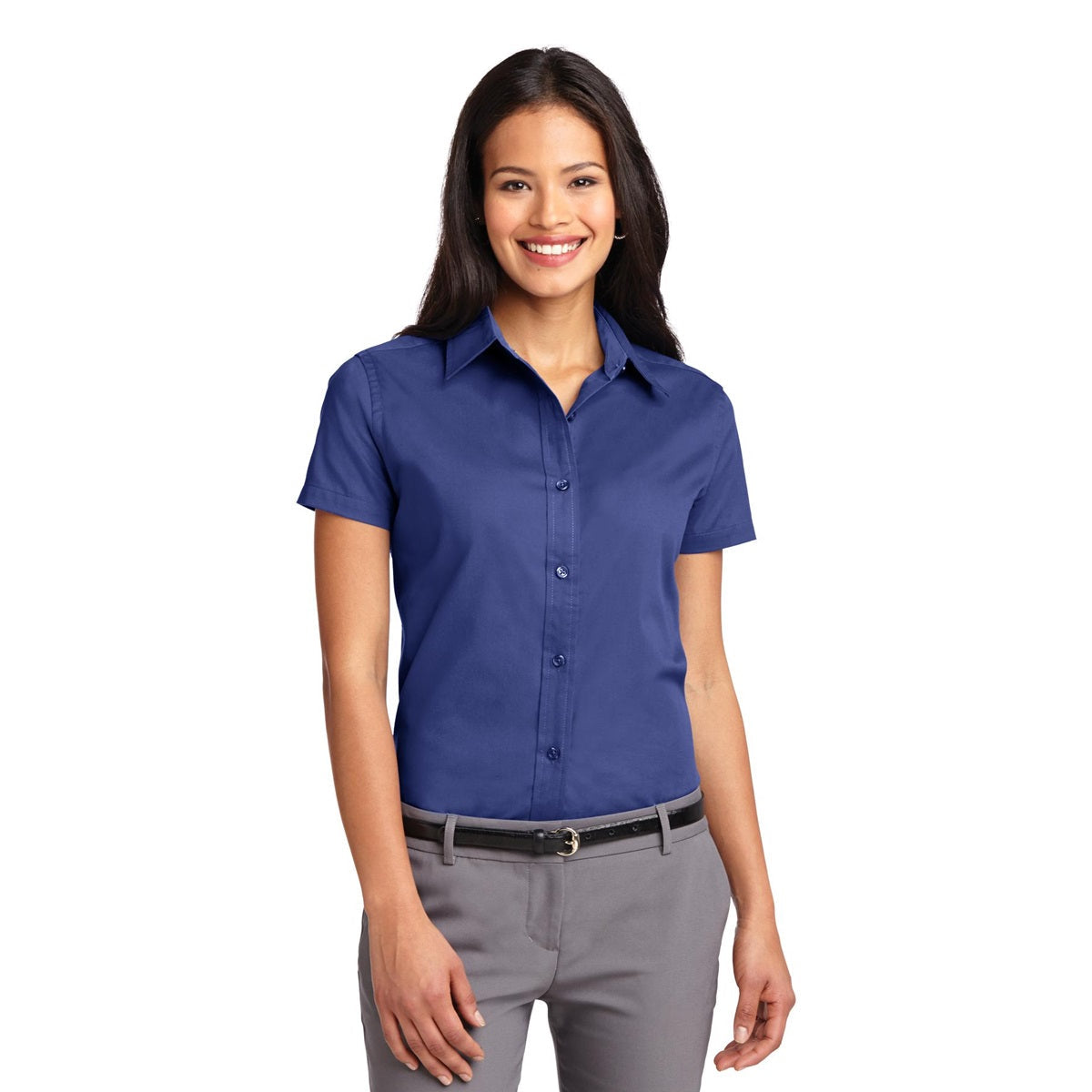 Black/Light Stone Button Up Shirt - Port Authority - Durable