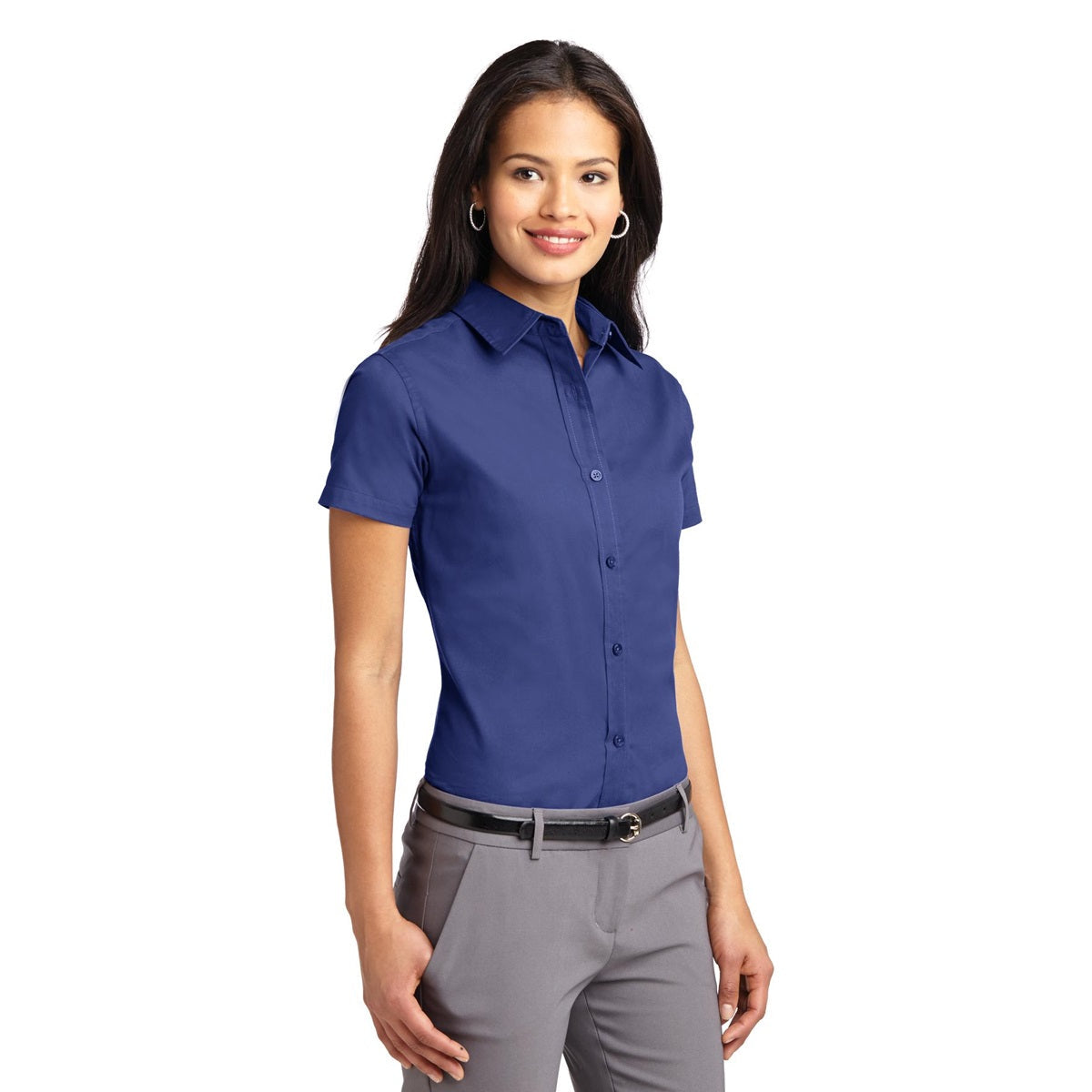 Black/Light Stone Button Up Shirt - Port Authority - Durable