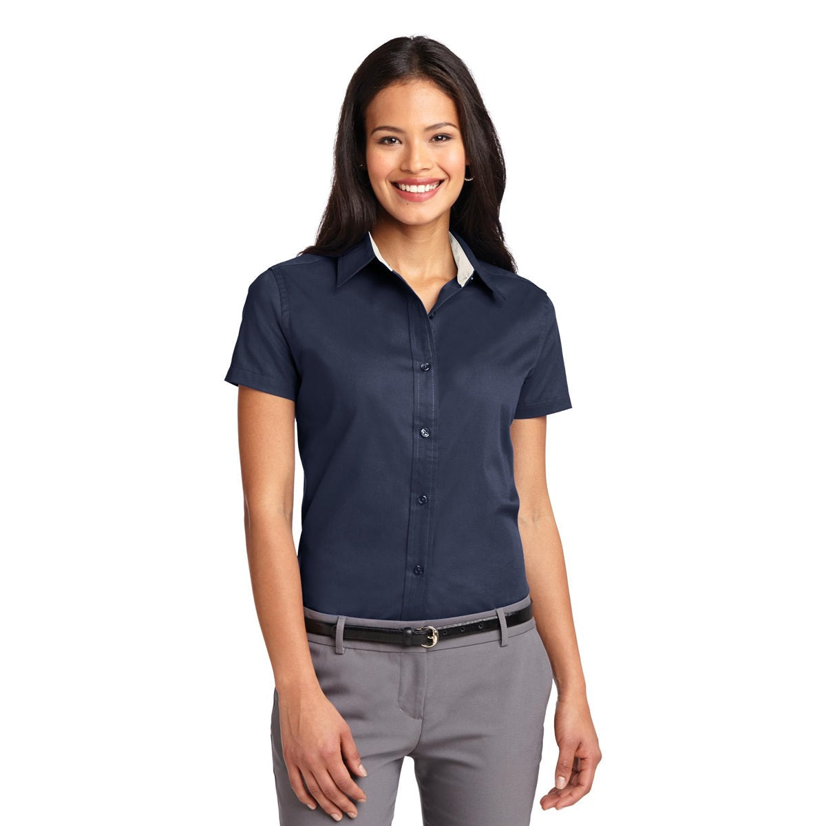 Black/Light Stone Button Up Shirt - Port Authority - Durable