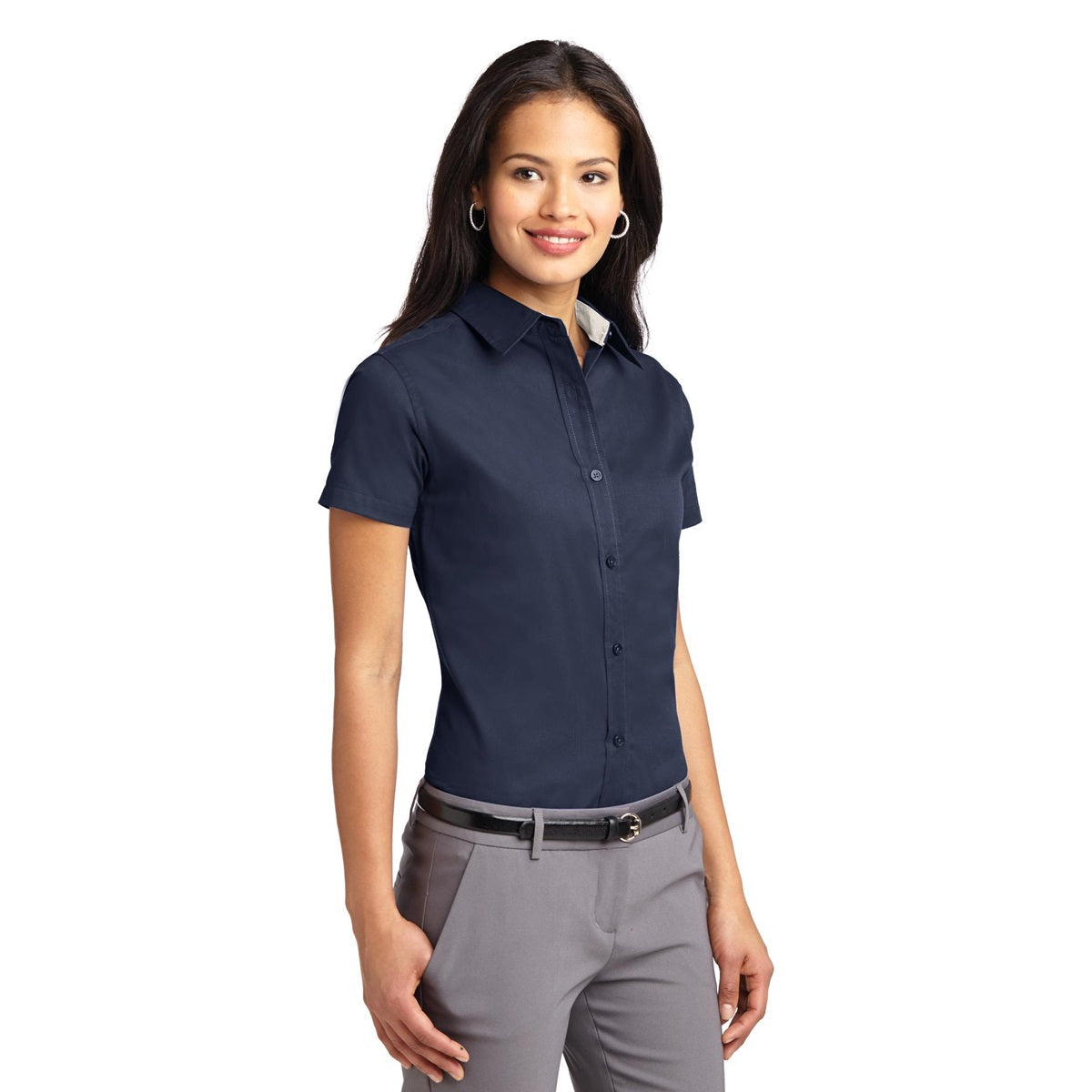 Black/Light Stone Button Up Shirt - Port Authority - Durable