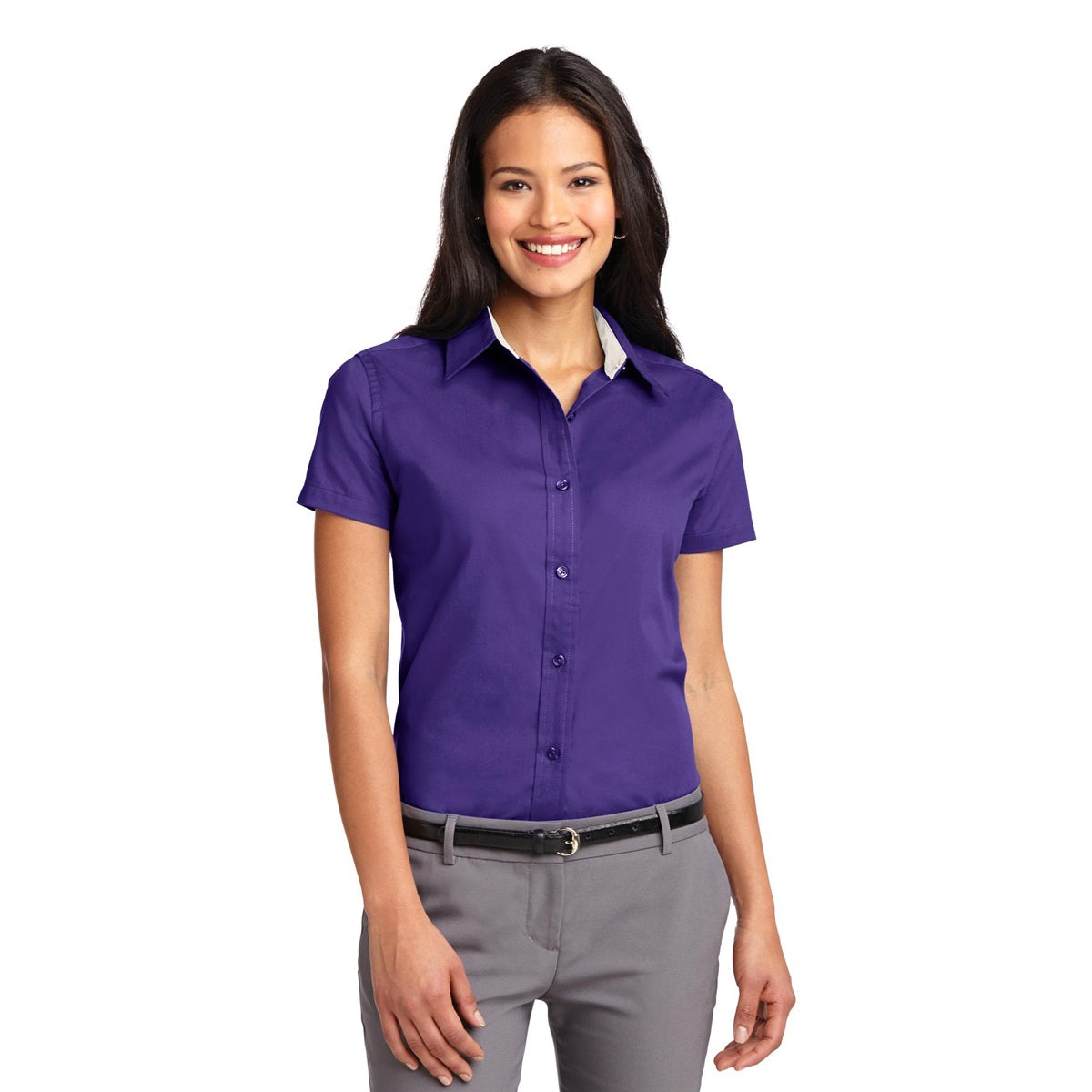 Black/Light Stone Button Up Shirt - Port Authority - Durable