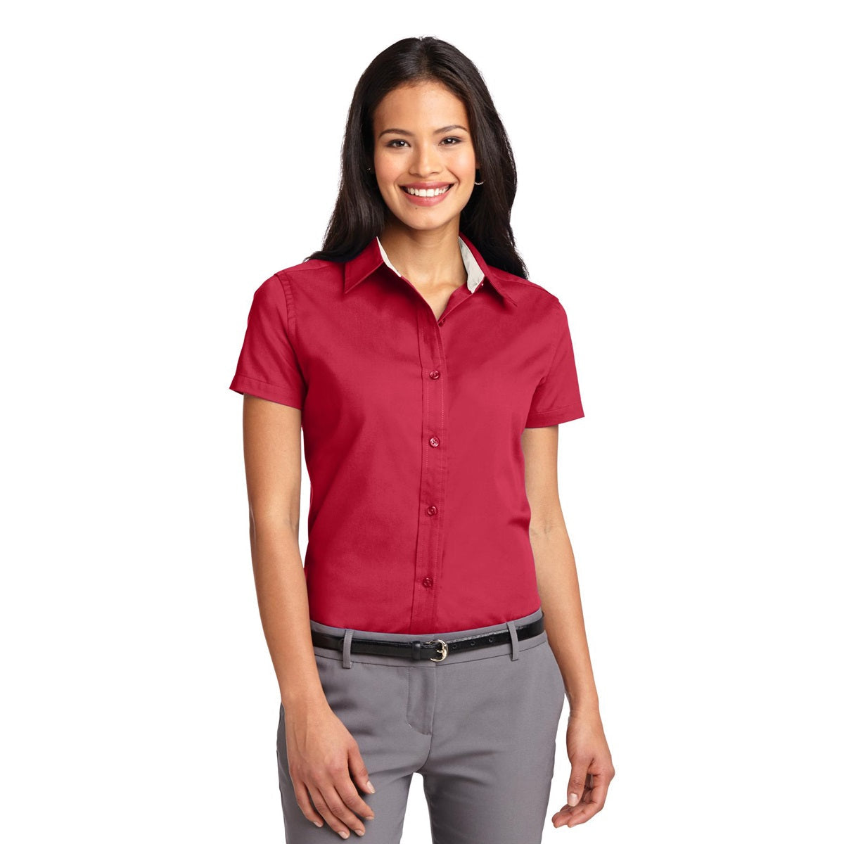 Black/Light Stone Button Up Shirt - Port Authority - Durable