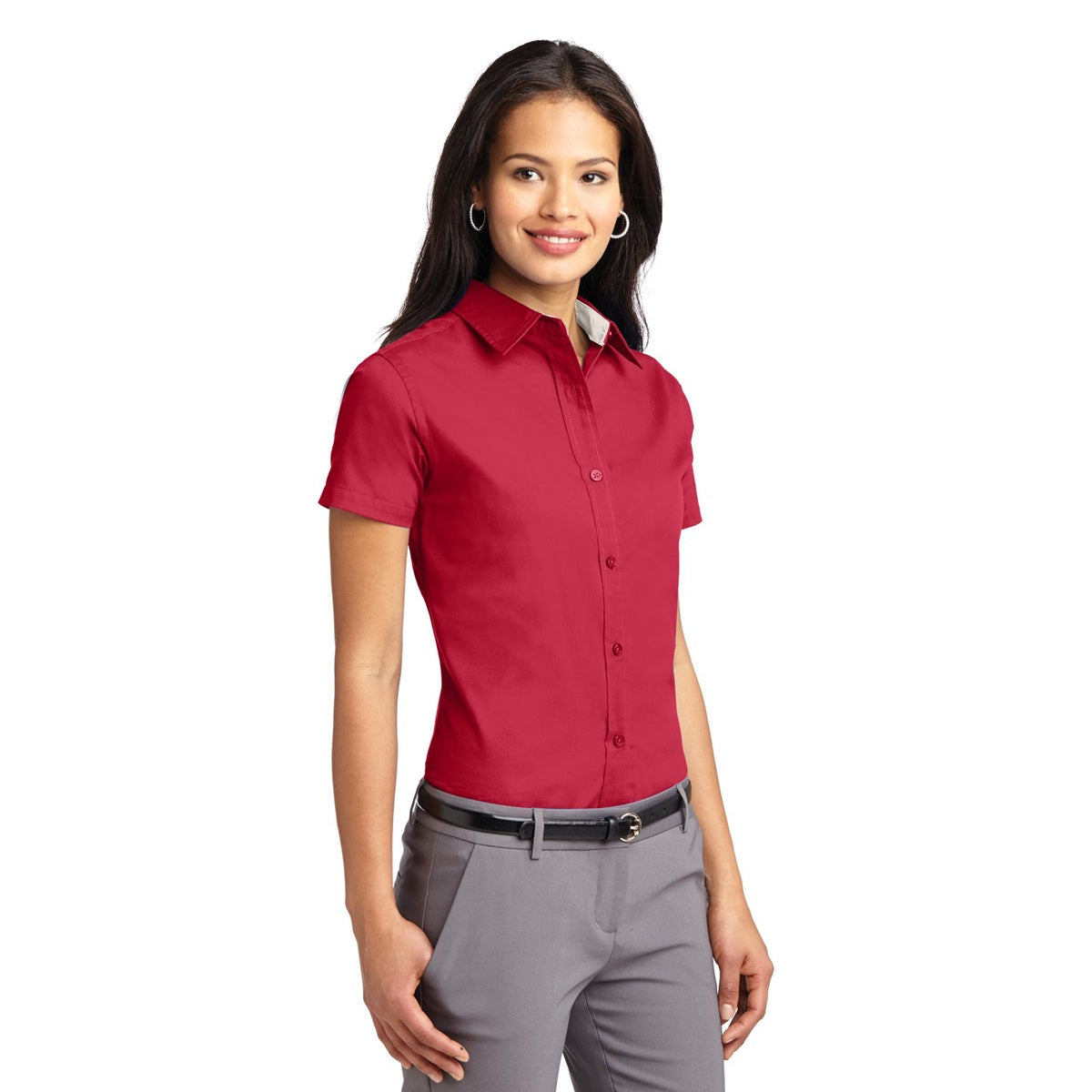Black/Light Stone Button Up Shirt - Port Authority - Durable