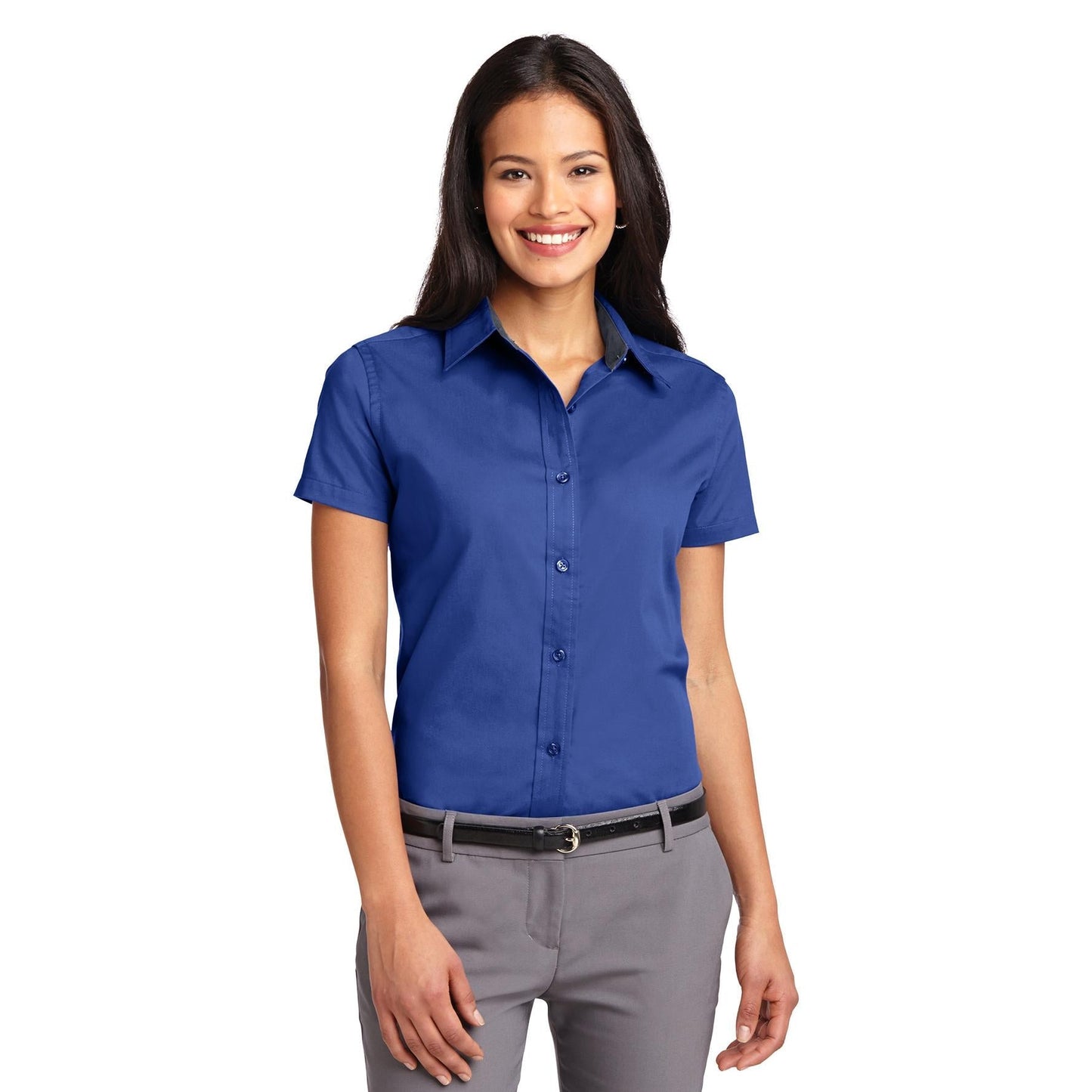 Black/Light Stone Button Up Shirt - Port Authority - Durable