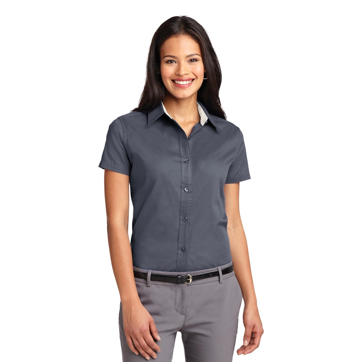 Black/Light Stone Button Up Shirt - Port Authority - Durable