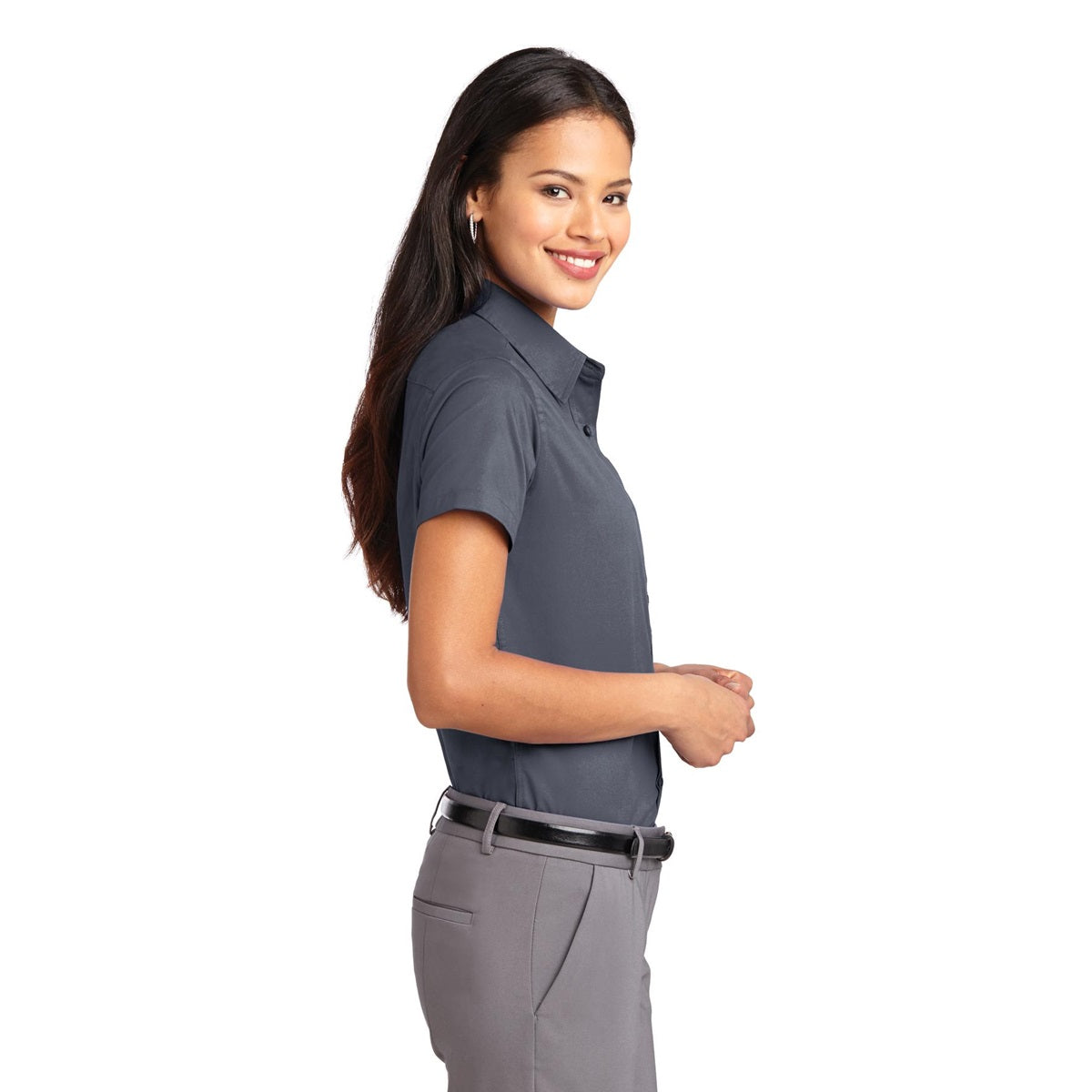 Black/Light Stone Button Up Shirt - Port Authority - Durable