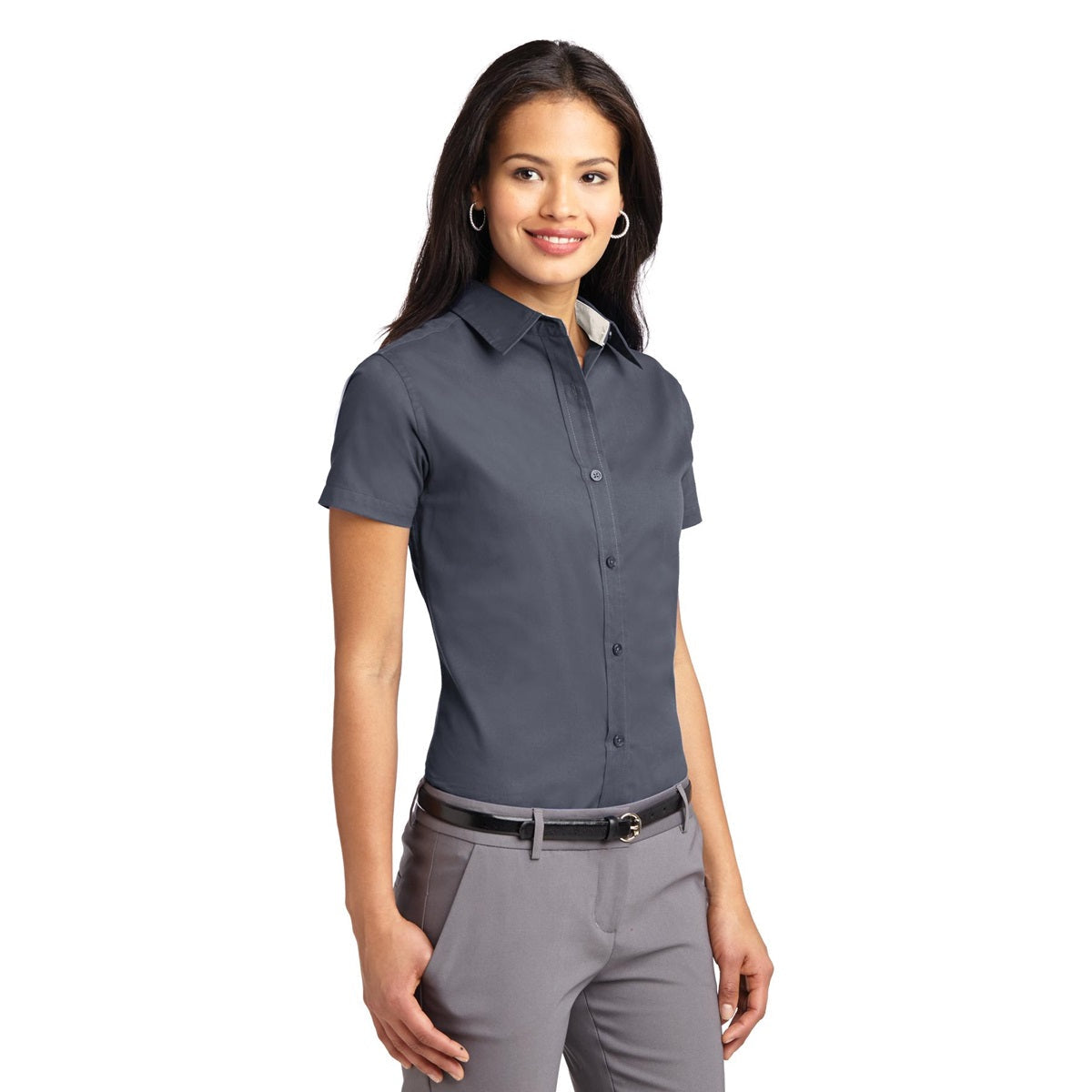 Black/Light Stone Button Up Shirt - Port Authority - Durable