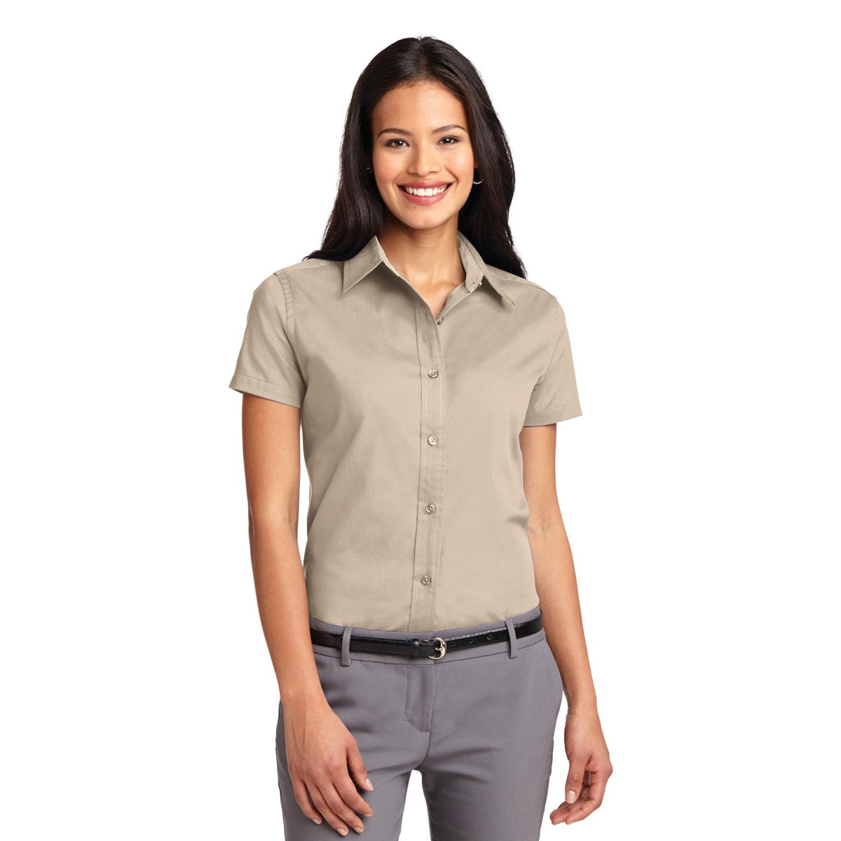 Black/Light Stone Button Up Shirt - Port Authority - Durable