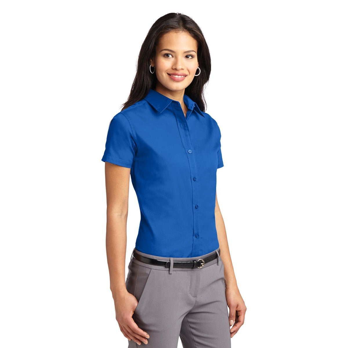 Black/Light Stone Button Up Shirt - Port Authority - Durable