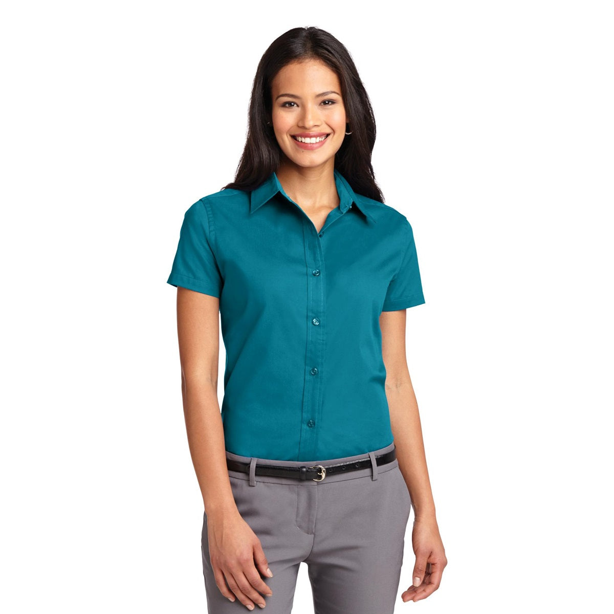 Black/Light Stone Button Up Shirt - Port Authority - Durable