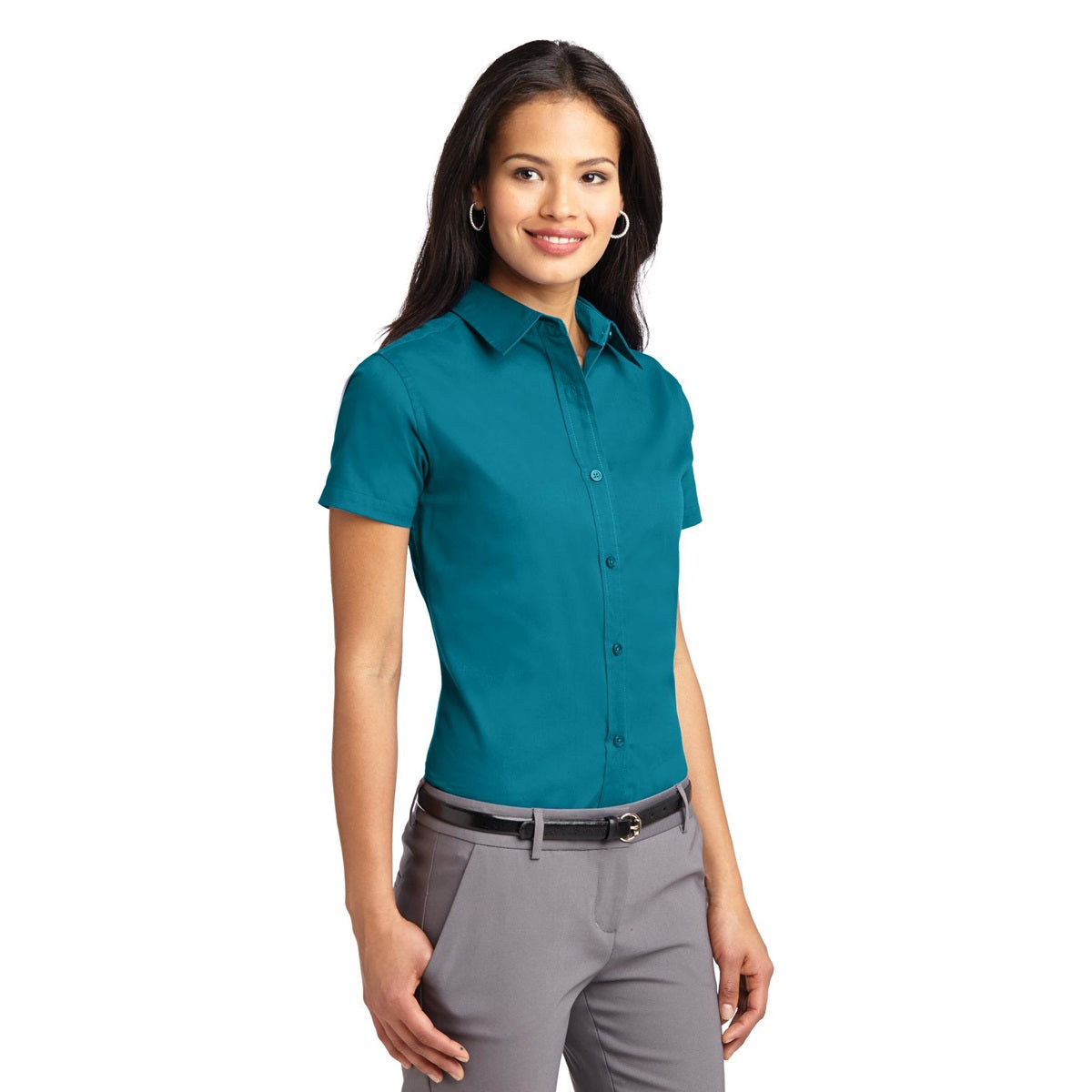 Black/Light Stone Button Up Shirt - Port Authority - Durable