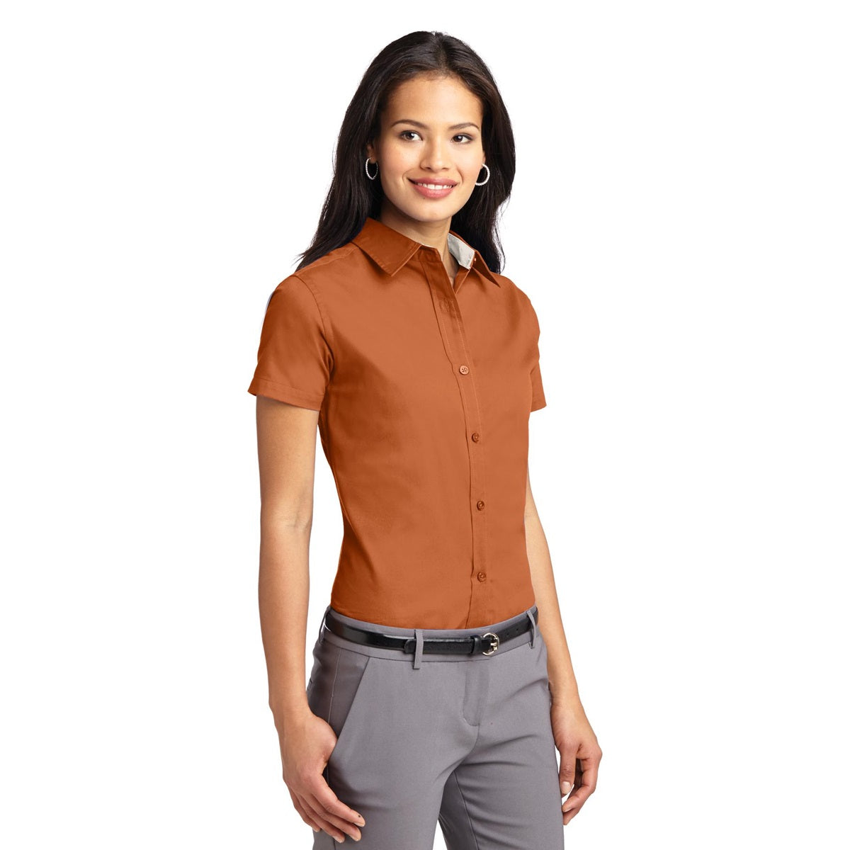 Black/Light Stone Button Up Shirt - Port Authority - Durable