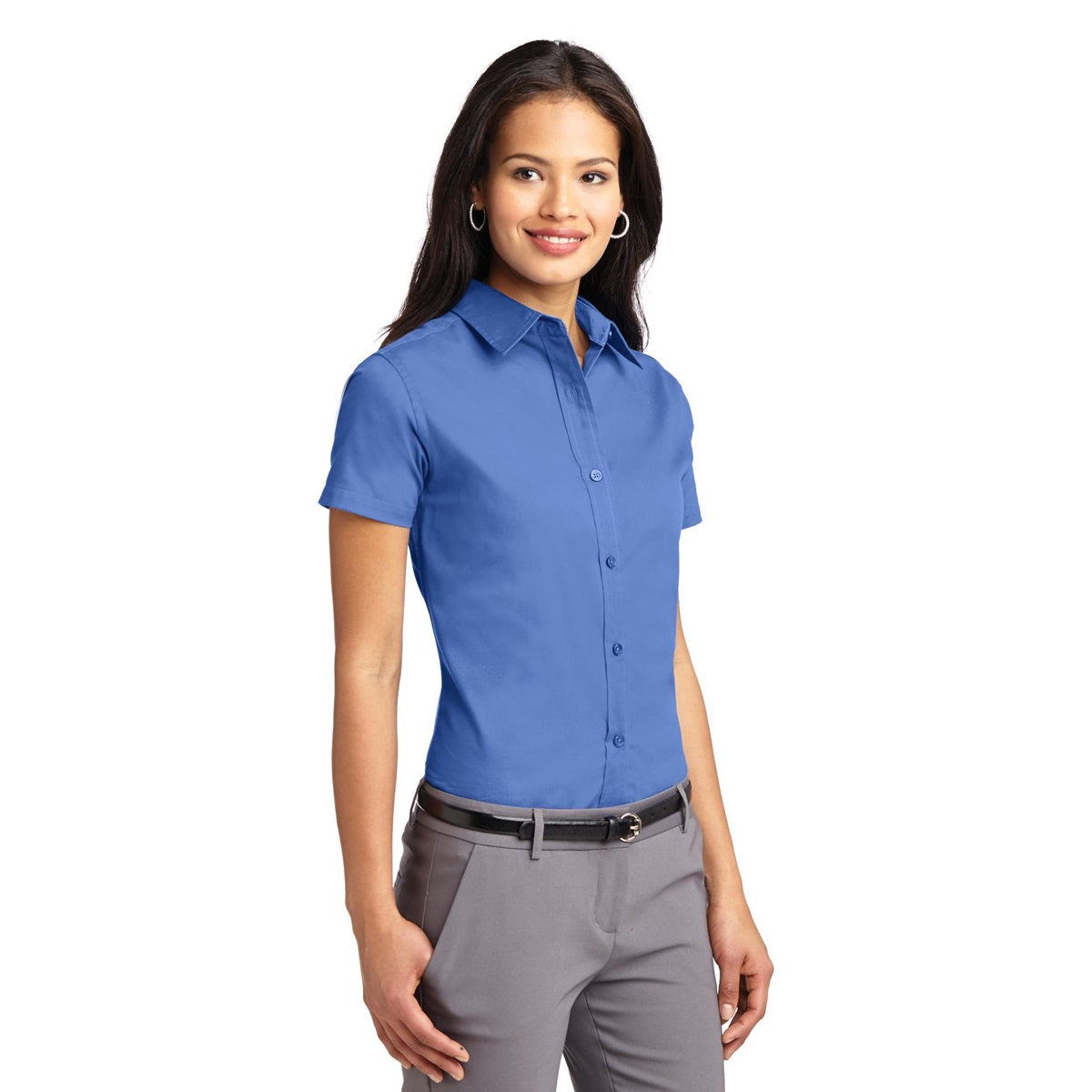 Black/Light Stone Button Up Shirt - Port Authority - Durable