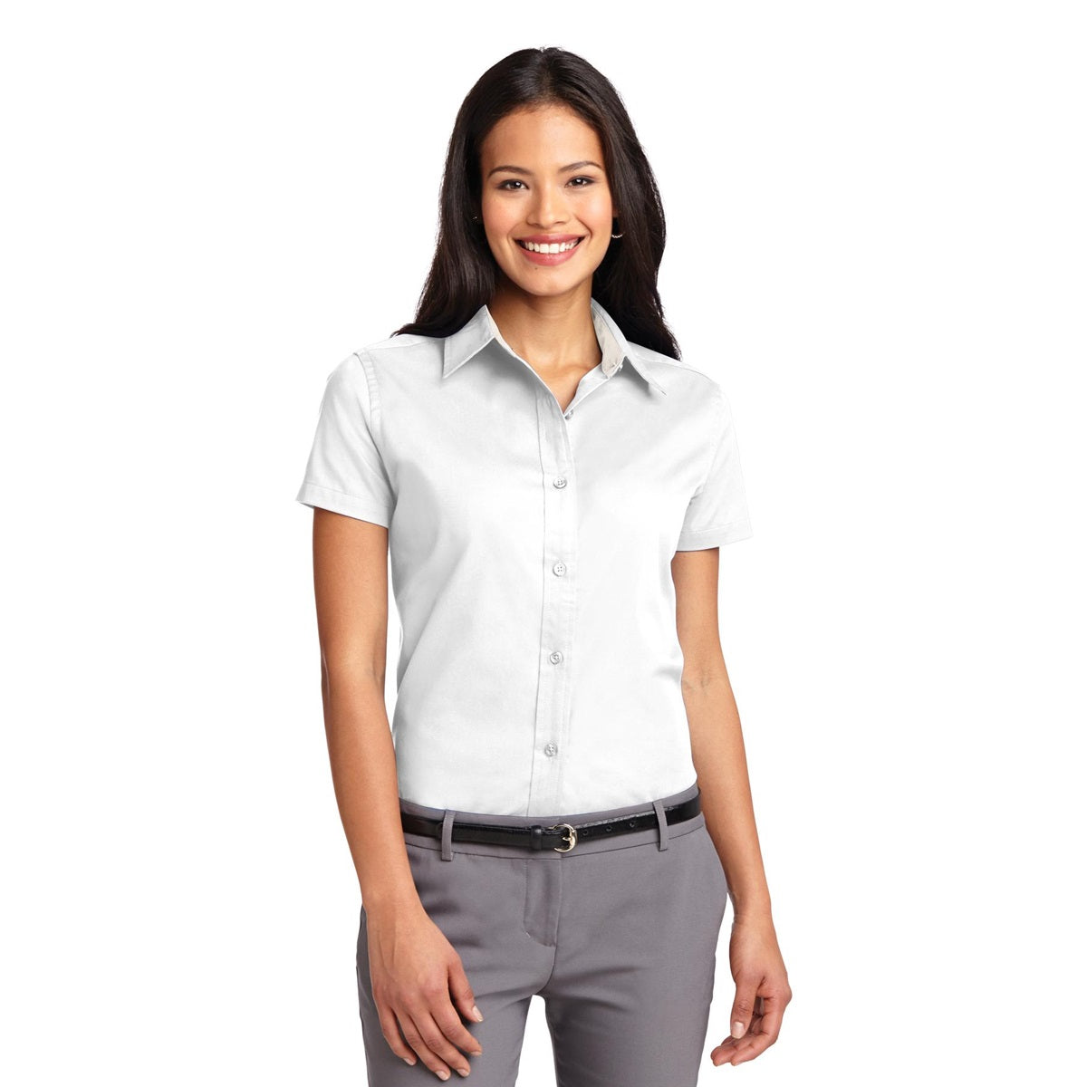 Black/Light Stone Button Up Shirt - Port Authority - Durable