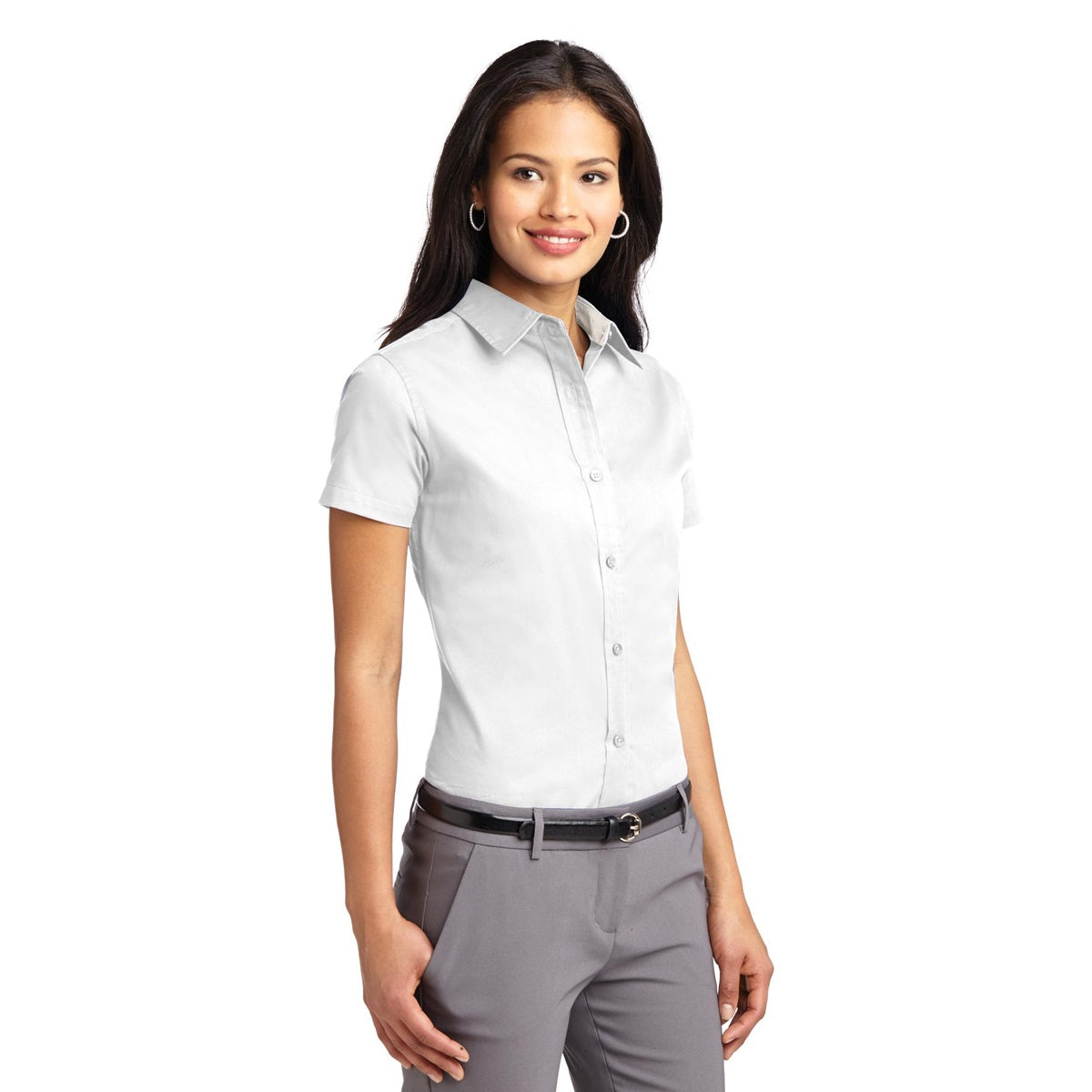 Black/Light Stone Button Up Shirt - Port Authority - Durable