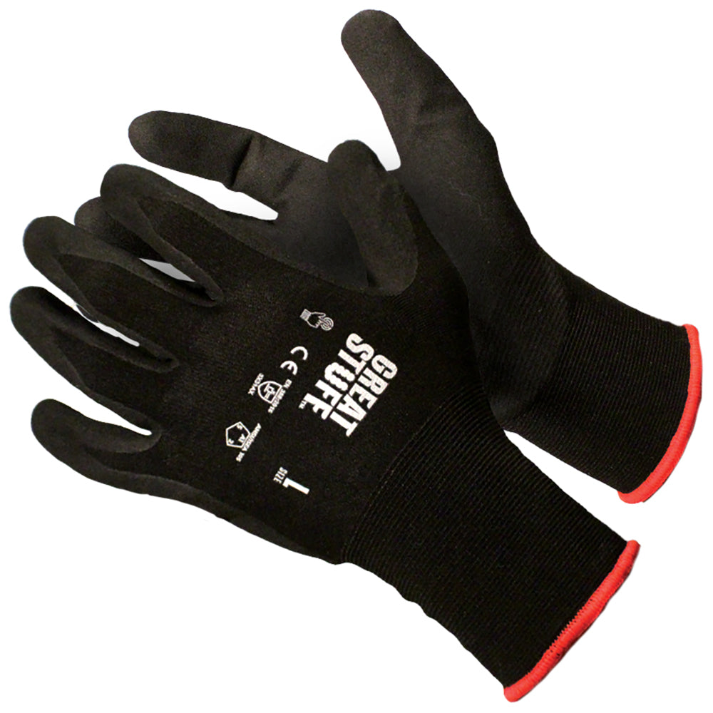 Black String Knit Gloves - Great Stuff - Nitrile Coated