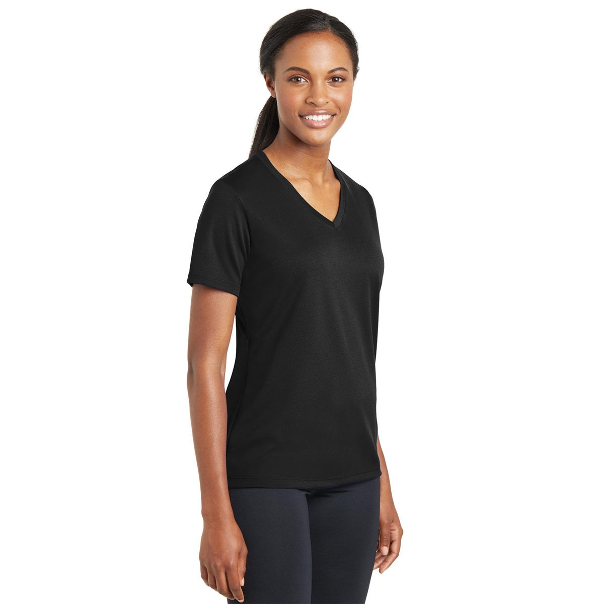 Black V-Neck Tee - Sport-Tek - Stylish Polyester Blend