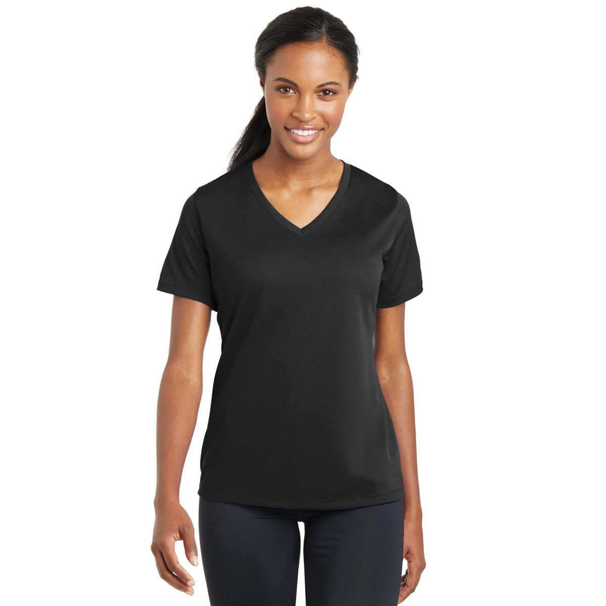 Black V-Neck Tee - Sport-Tek - Stylish Polyester Blend