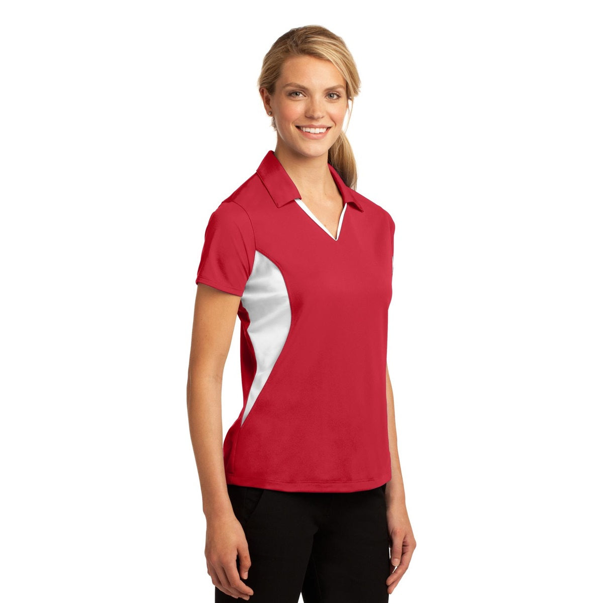 Black/White Polo Shirts - Sport-Tek - Colorblocked Design