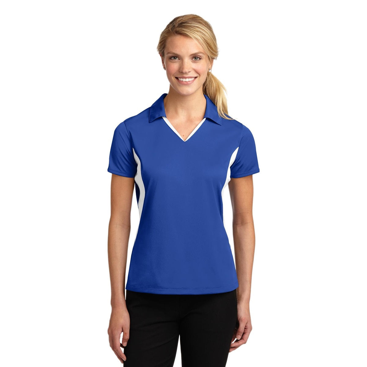 Black/White Polo Shirts - Sport-Tek - Colorblocked Design