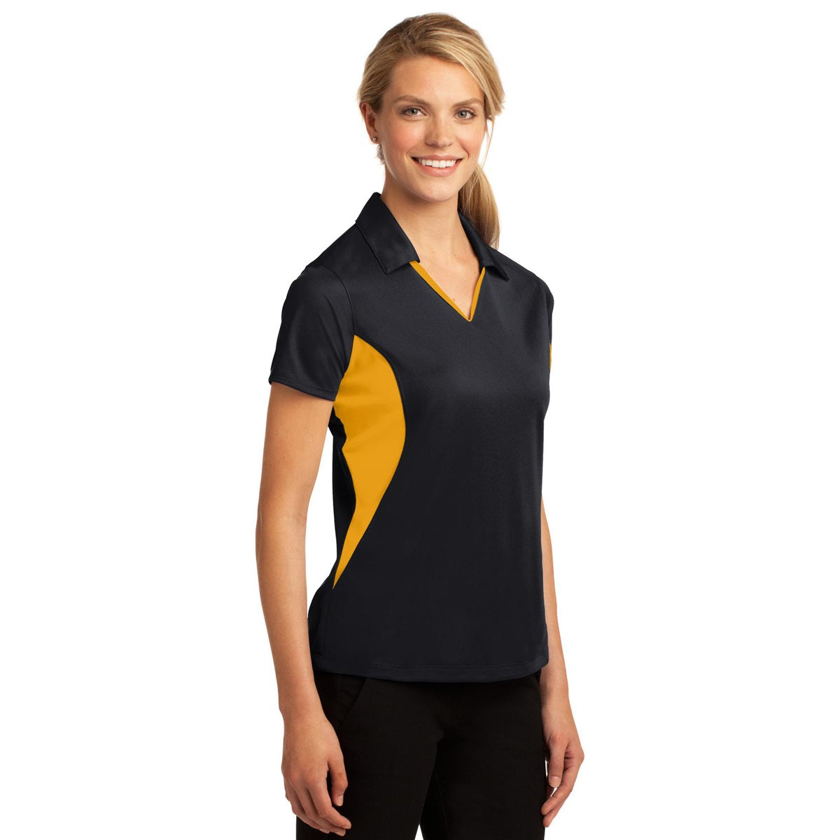 Black/White Polo Shirts - Sport-Tek - Colorblocked Design