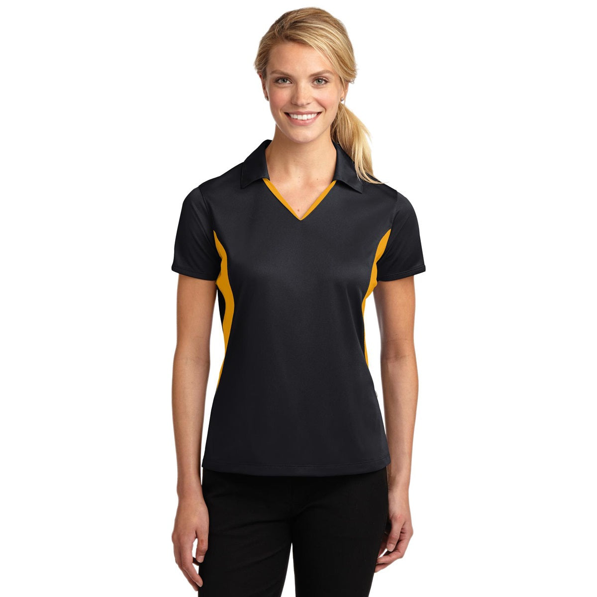 Black/White Polo Shirts - Sport-Tek - Colorblocked Design