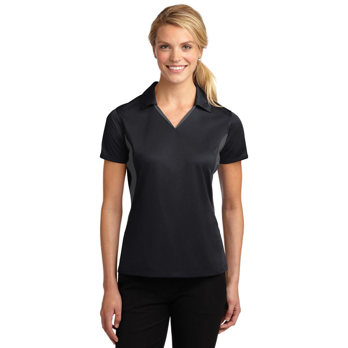 Black/White Polo Shirts - Sport-Tek - Colorblocked Design