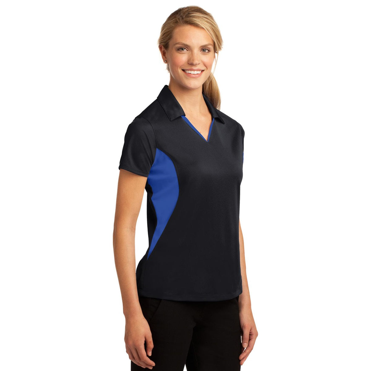 Black/White Polo Shirts - Sport-Tek - Colorblocked Design