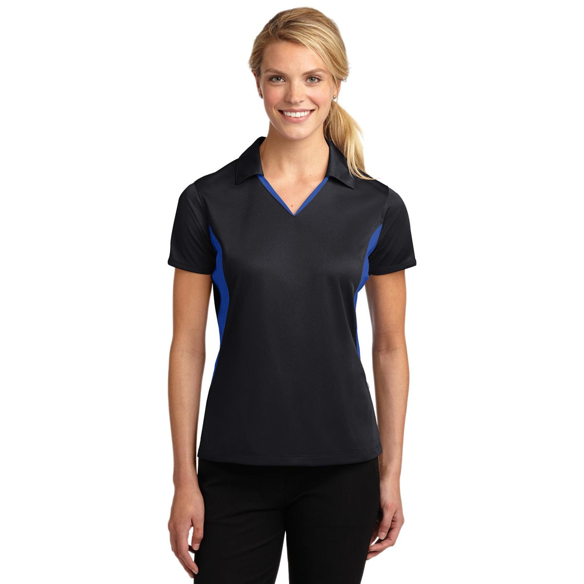 Black/White Polo Shirts - Sport-Tek - Colorblocked Design