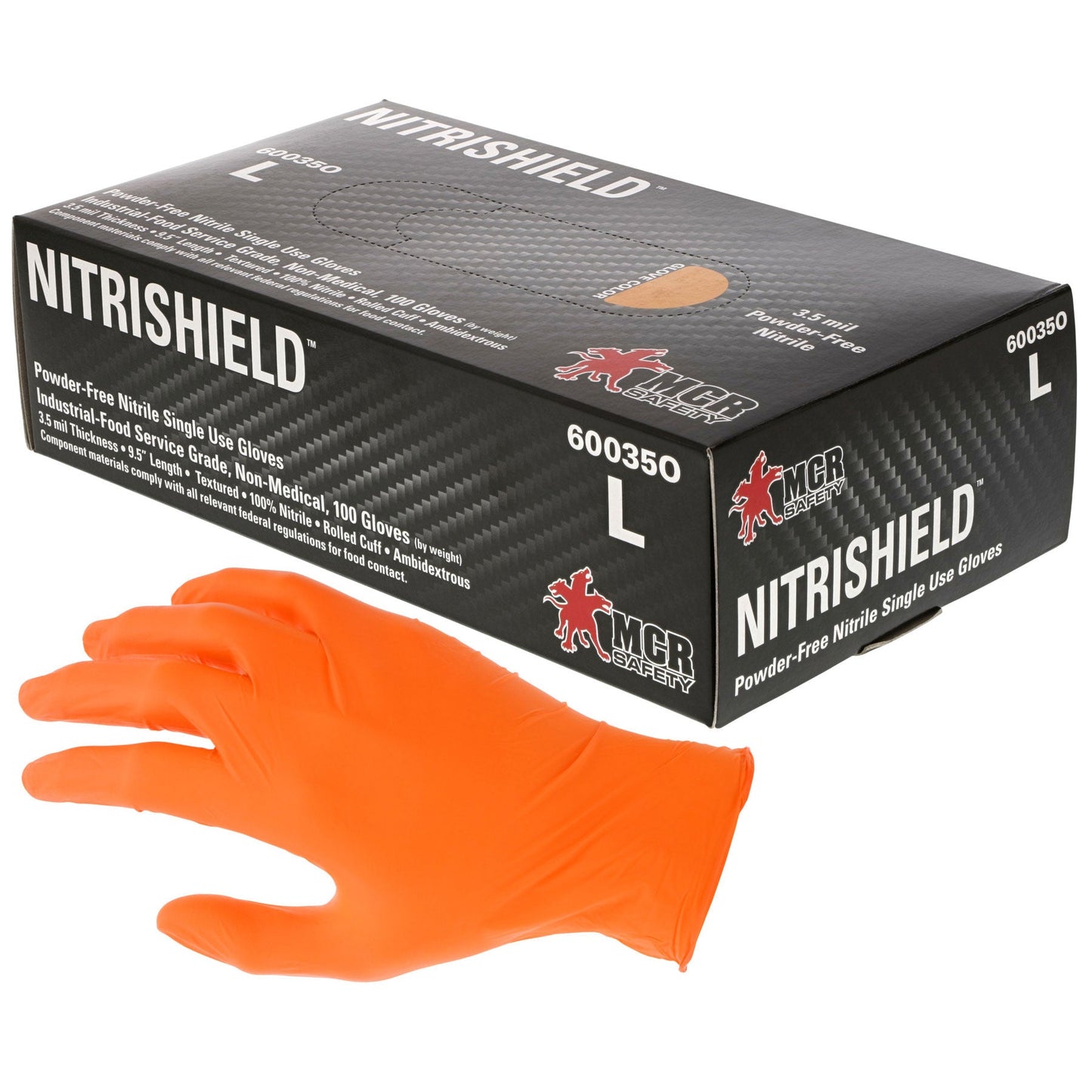 Powder Free Disposable Gloves | MCR Safety | 60035O Nitrishield Industrial Grade