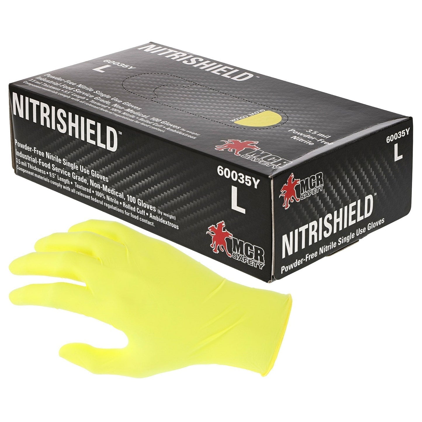 Yellow Disposable Gloves | MCR Safety | 60035Y Nitrishield Industrial Grade