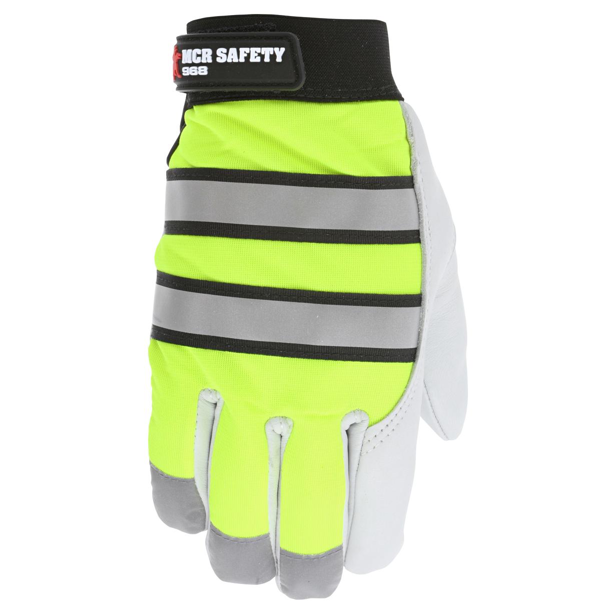 Hi-Vis Lime Leather Gloves - MCR Safety - Reflective Design