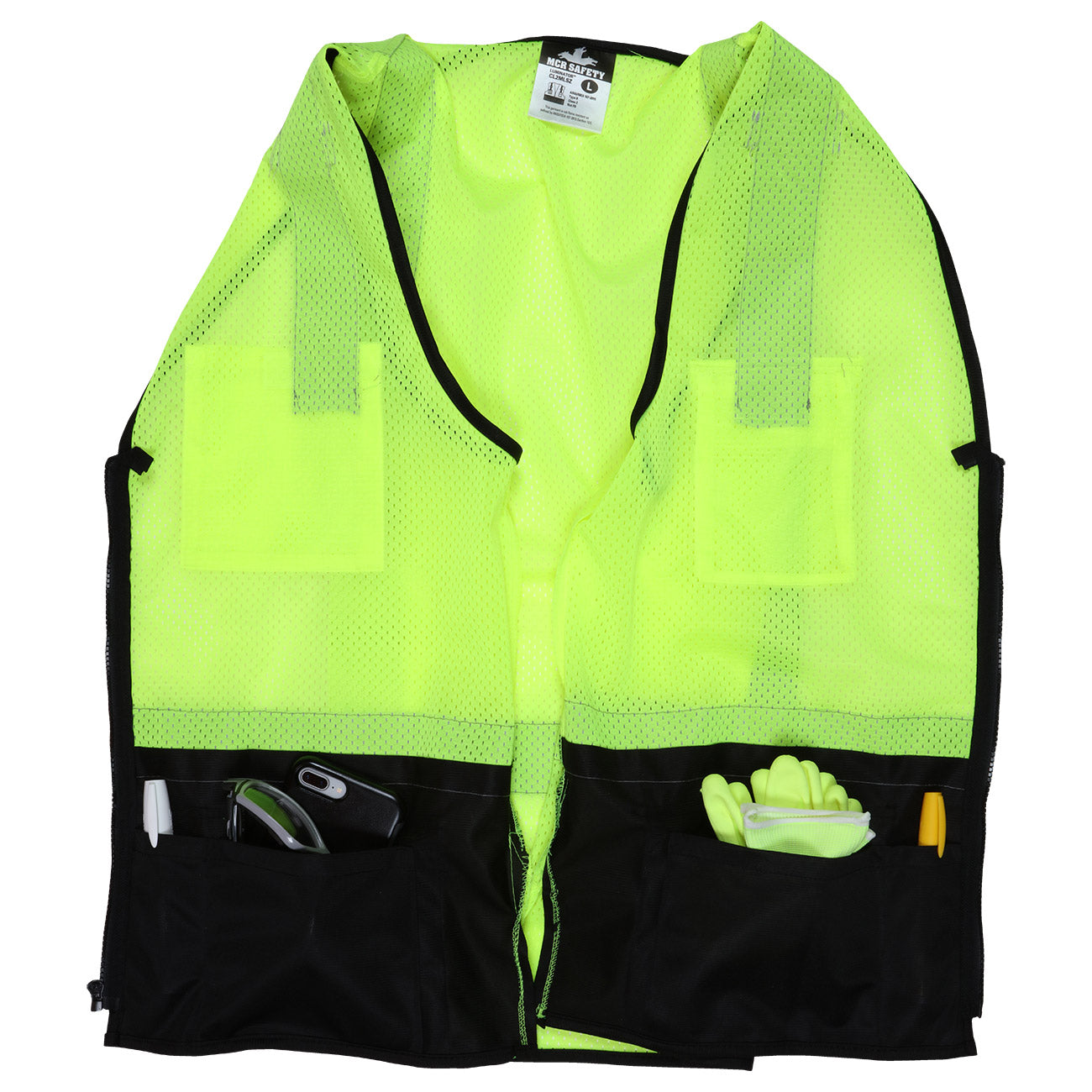 Yellow/Lime Safety Vest - MCR Safety - Reflective Mesh