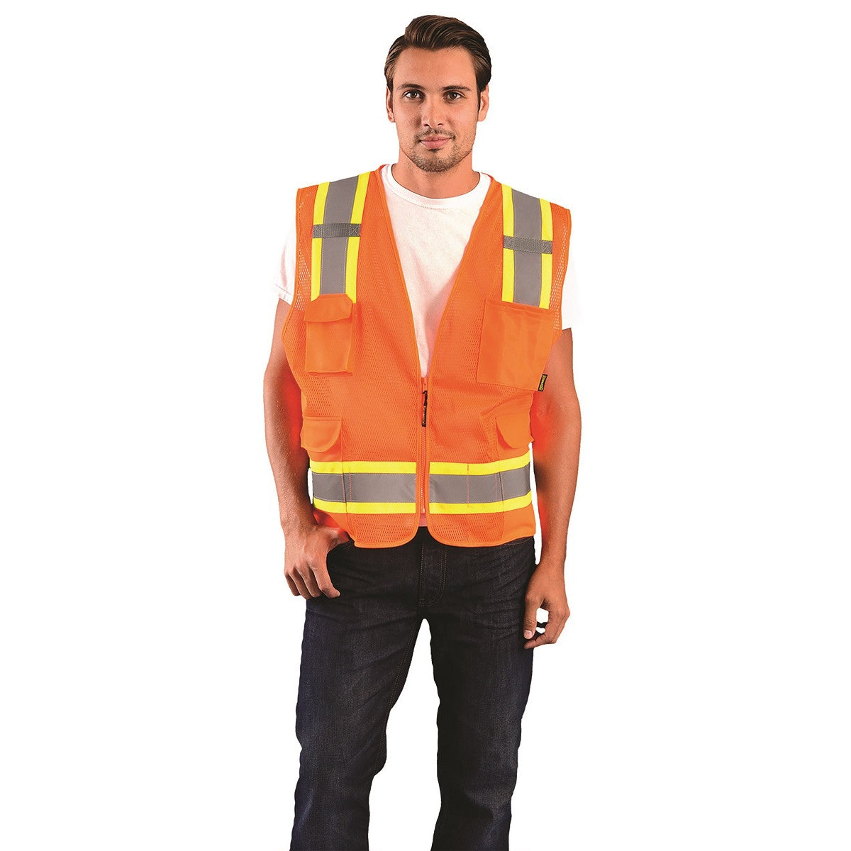 Orange Safety Vests - OccuNomix - Reflective Mesh Design