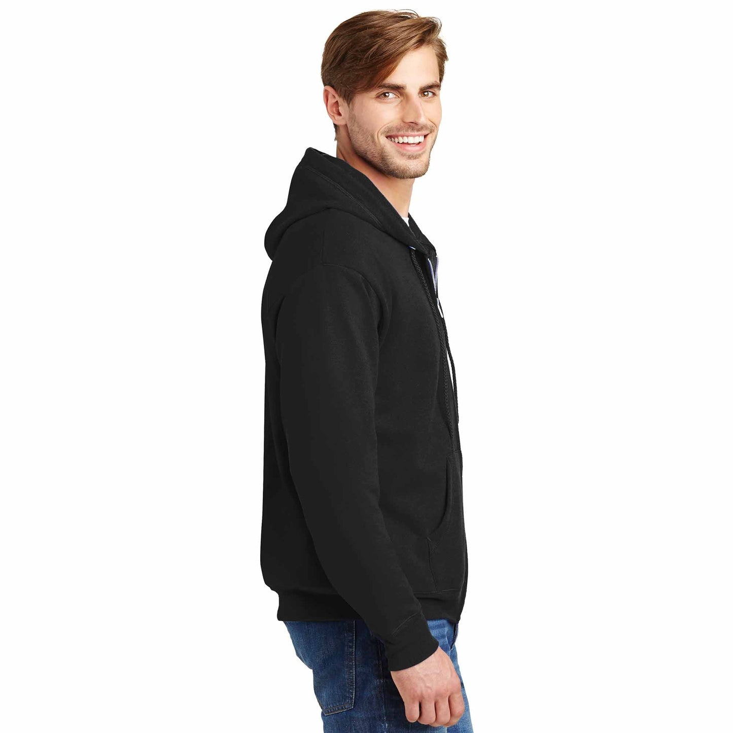 Black Sweatshirts - Hanes - Cozy Full-Zip Hooded - Quality Fabric