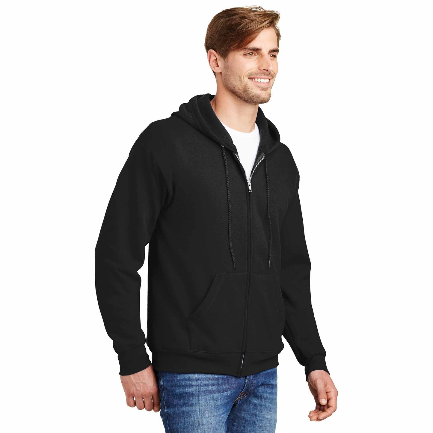 Black Sweatshirts - Hanes - Cozy Full-Zip Hooded - Quality Fabric