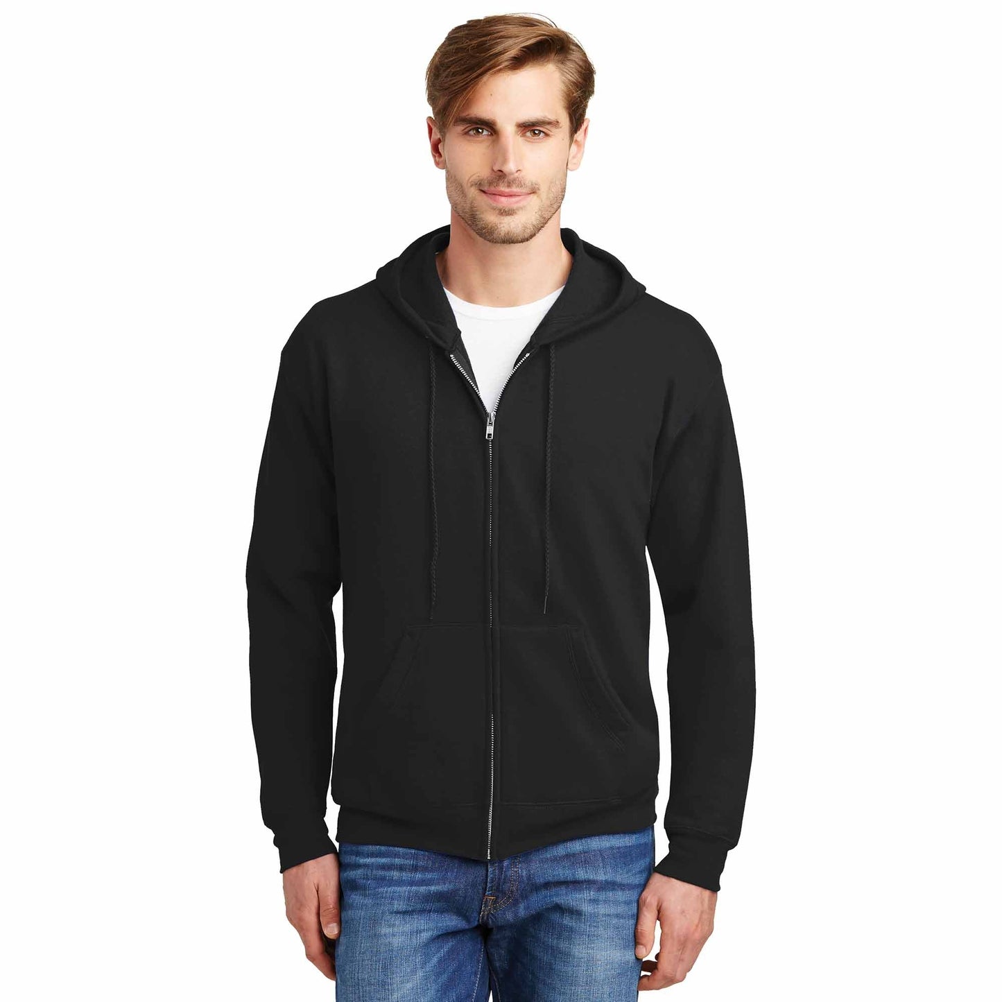 Black Sweatshirts - Hanes - Cozy Full-Zip Hooded - Quality Fabric
