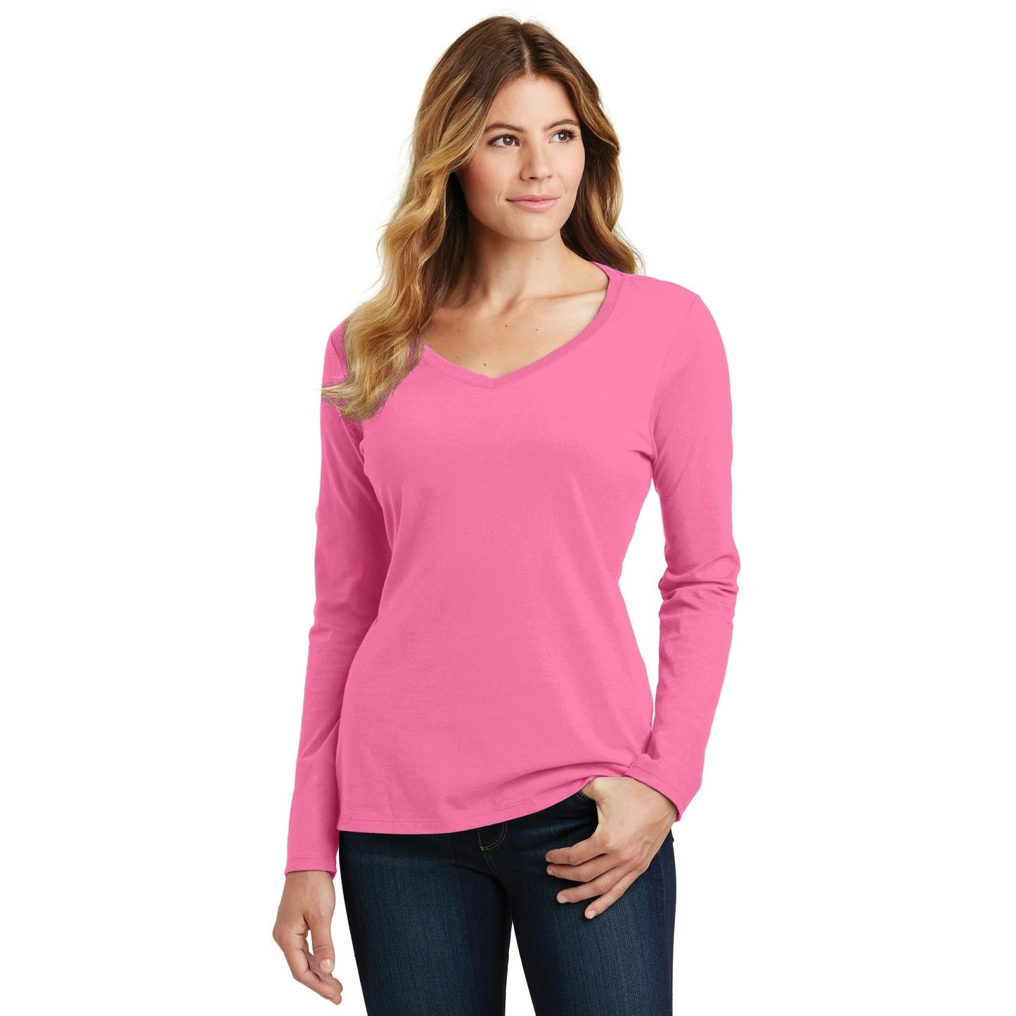 White V-Neck Tee - Port & Company - Stylish Fit - Soft Cotton
