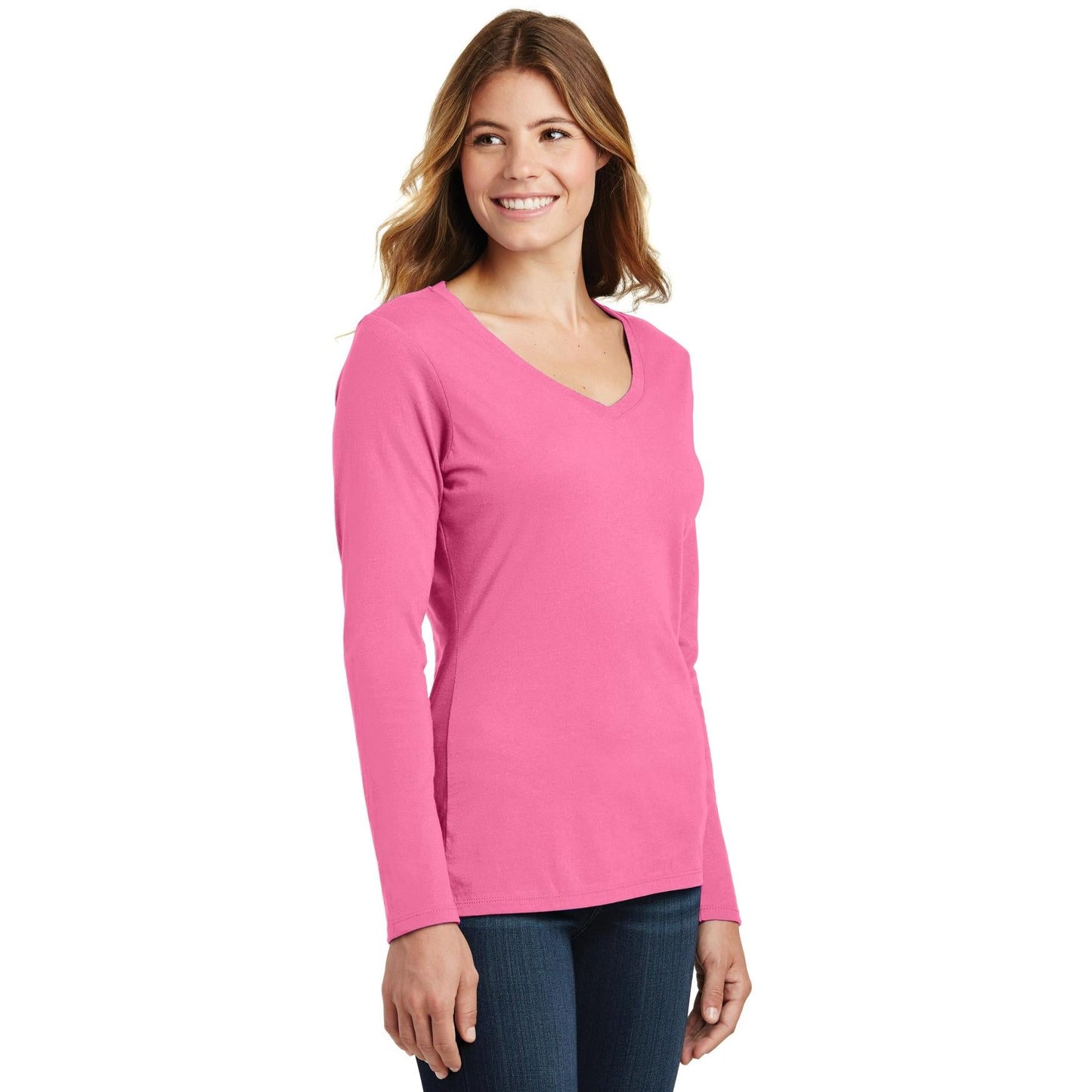 White V-Neck Tee - Port & Company - Stylish Fit - Soft Cotton