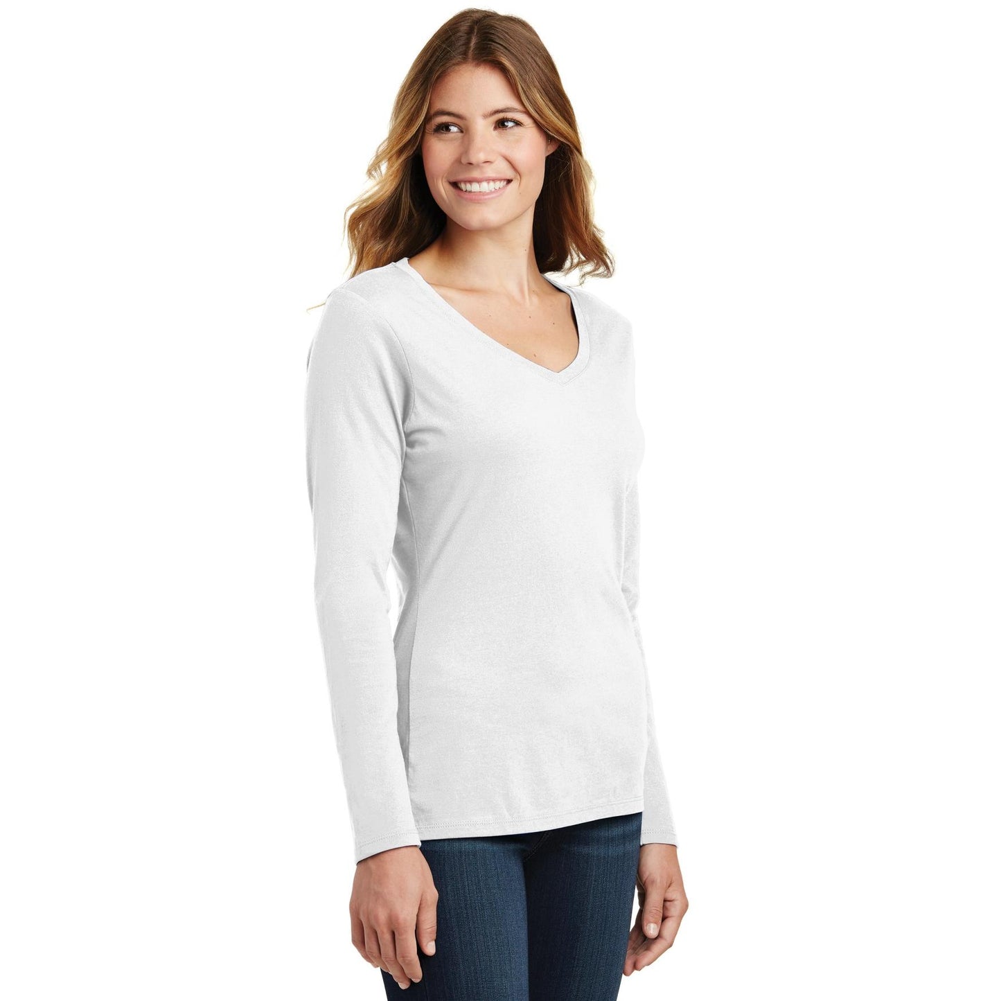 White V-Neck Tee - Port & Company - Stylish Fit - Soft Cotton