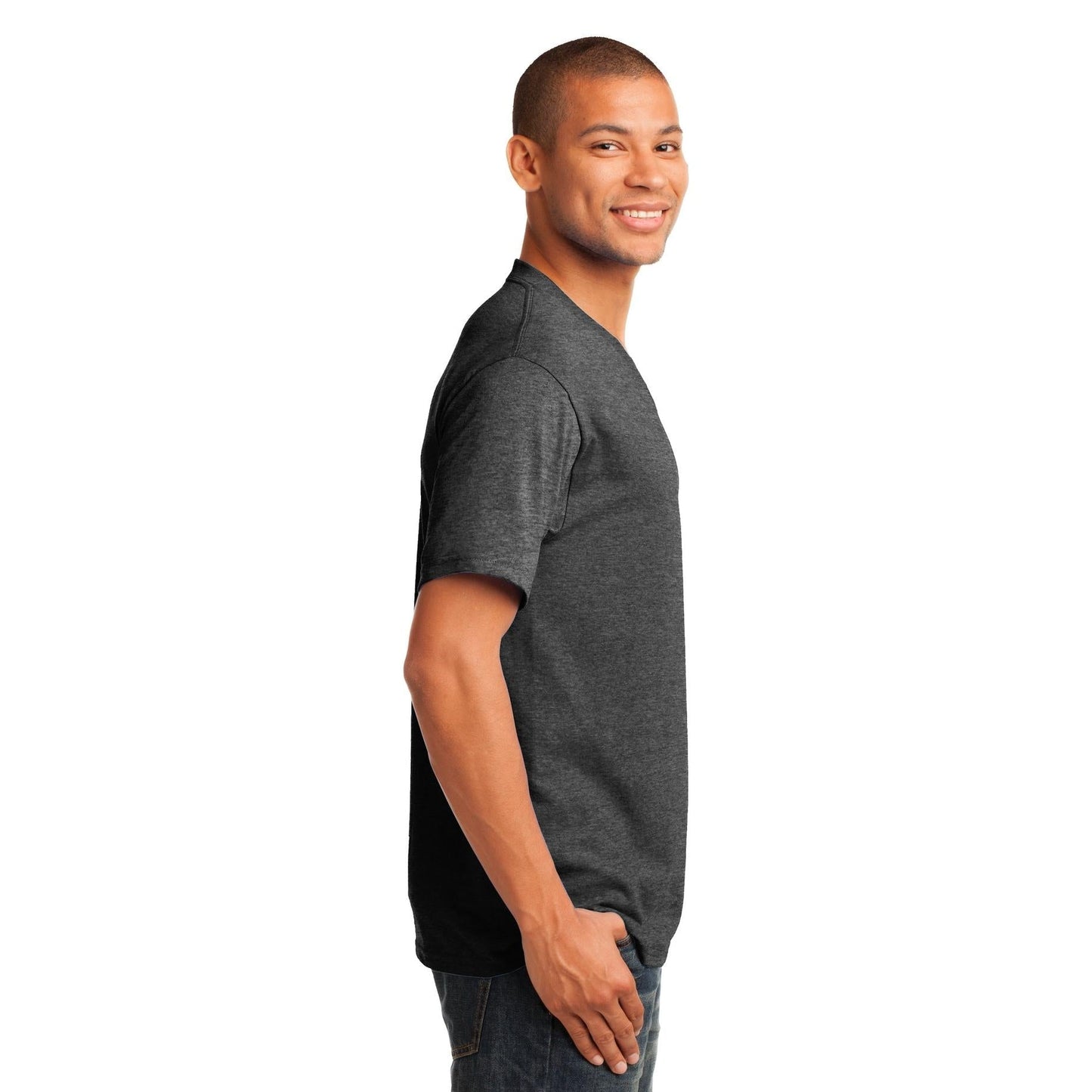Dark Heather Grey T-Shirt - Port & Company - Stylish V-Neck