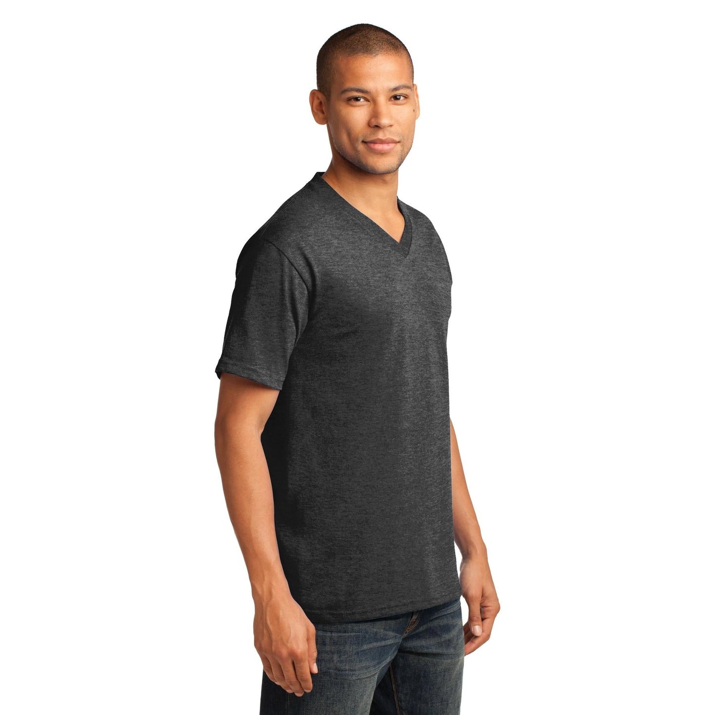Dark Heather Grey T-Shirt - Port & Company - Stylish V-Neck