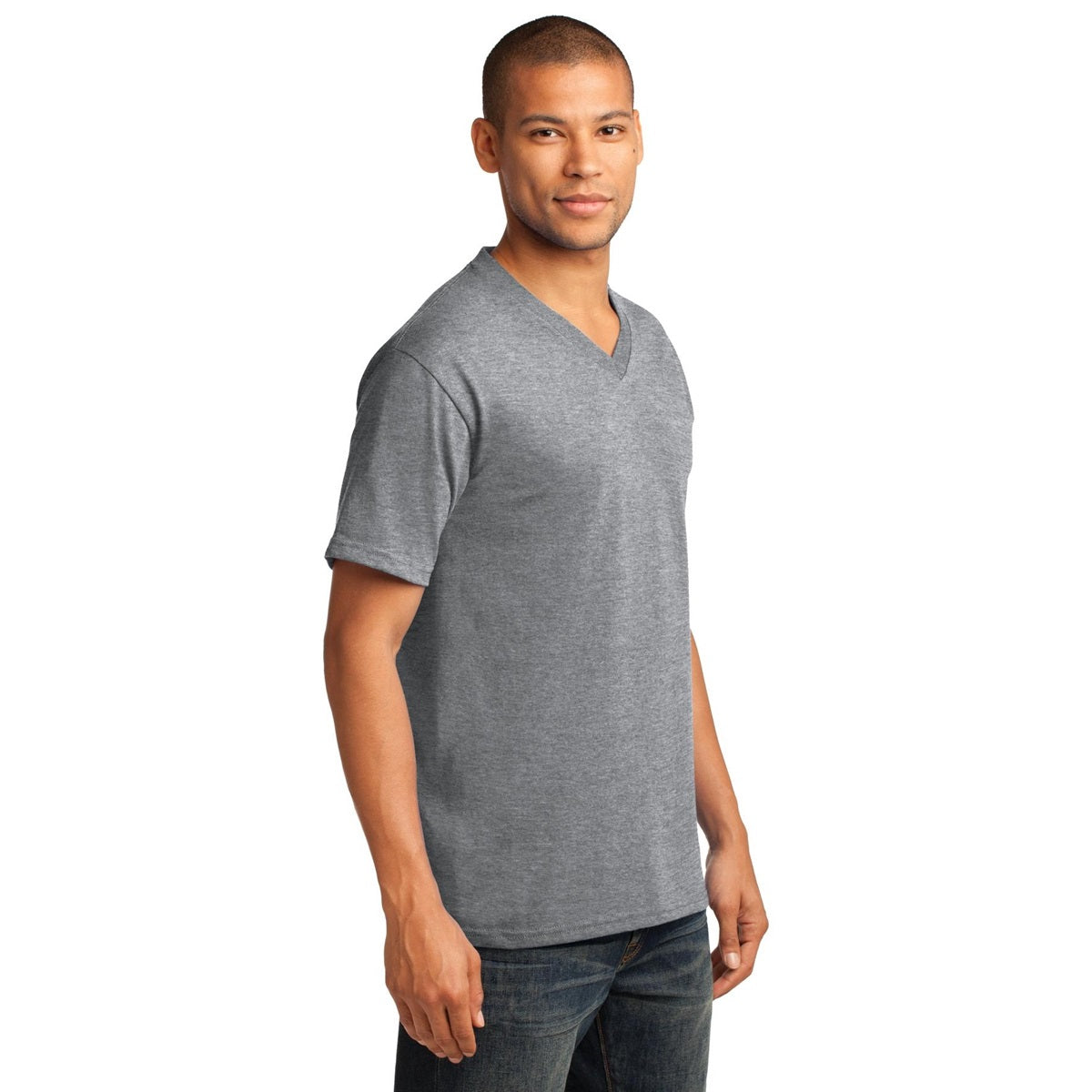 Dark Heather Grey T-Shirt - Port & Company - Stylish V-Neck