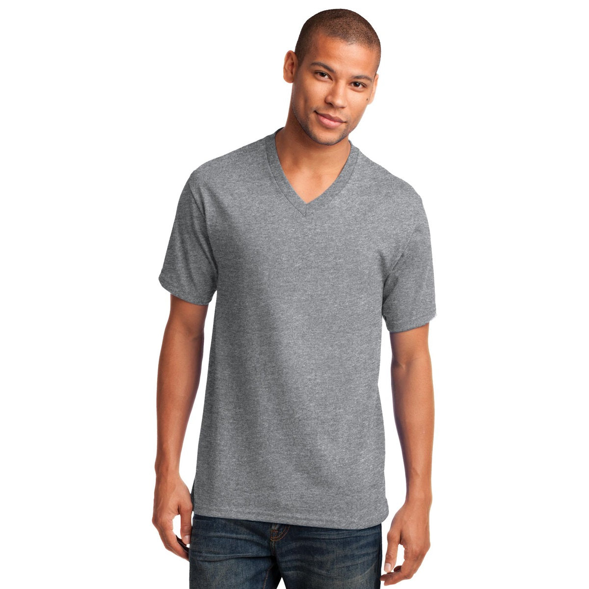 Dark Heather Grey T-Shirt - Port & Company - Stylish V-Neck