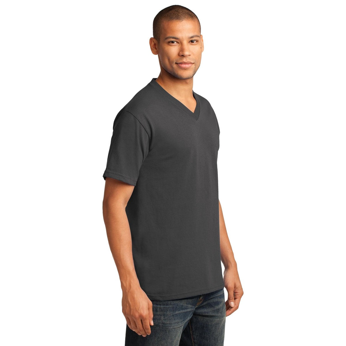 Dark Heather Grey T-Shirt - Port & Company - Stylish V-Neck
